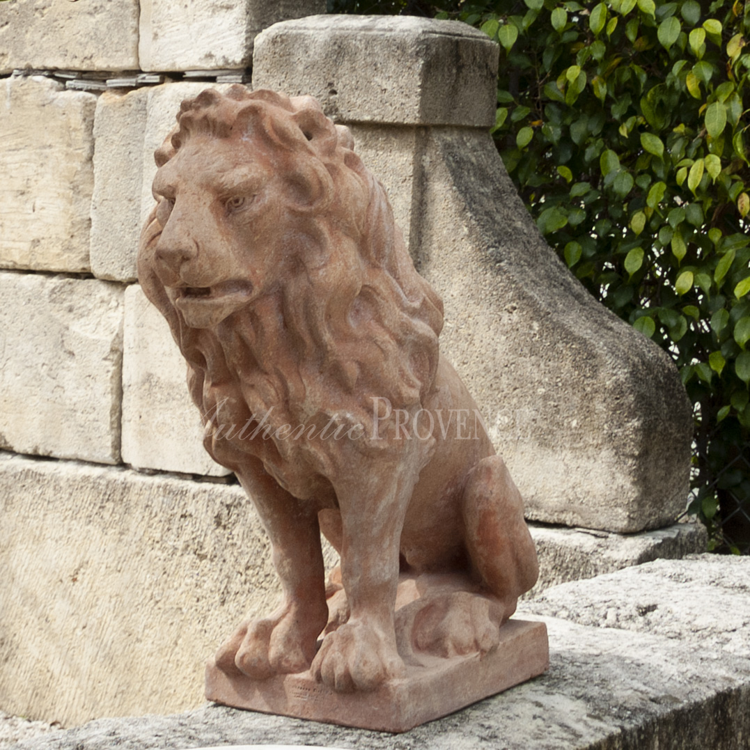 Classic Lion Garden Sculpture in Italian Terracotta