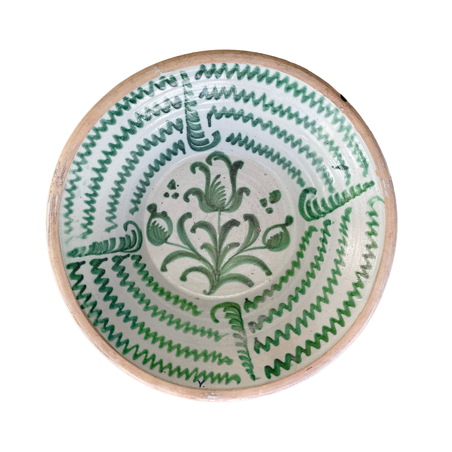 19th Century Lebrillo Green-Glazed Terracotta Bowl