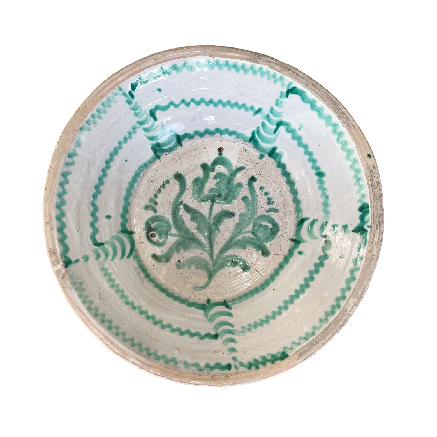 Antique Green-Glazed Terracotta Lebrillo Bowl