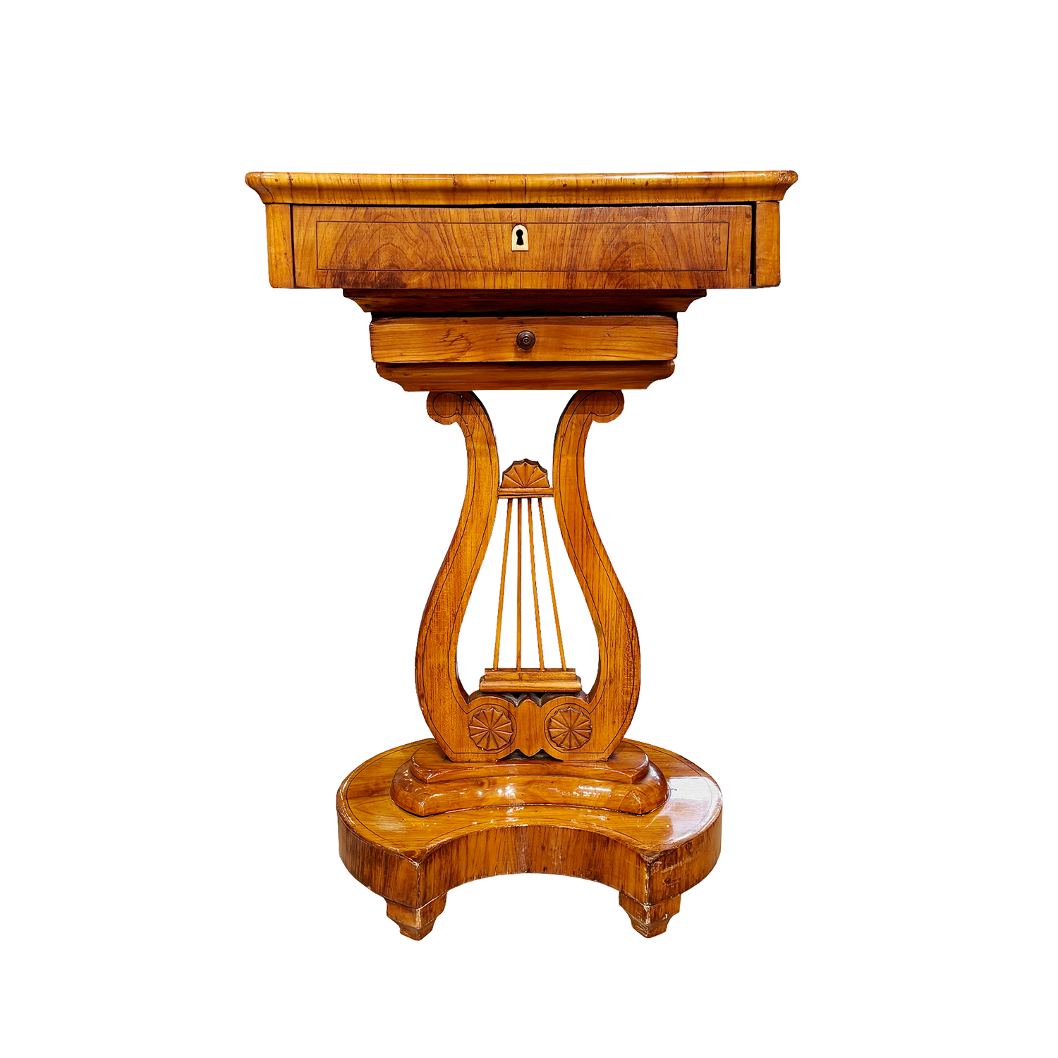 19th Century German Antique Biedermeier Polished Cherrywood Sewing Table