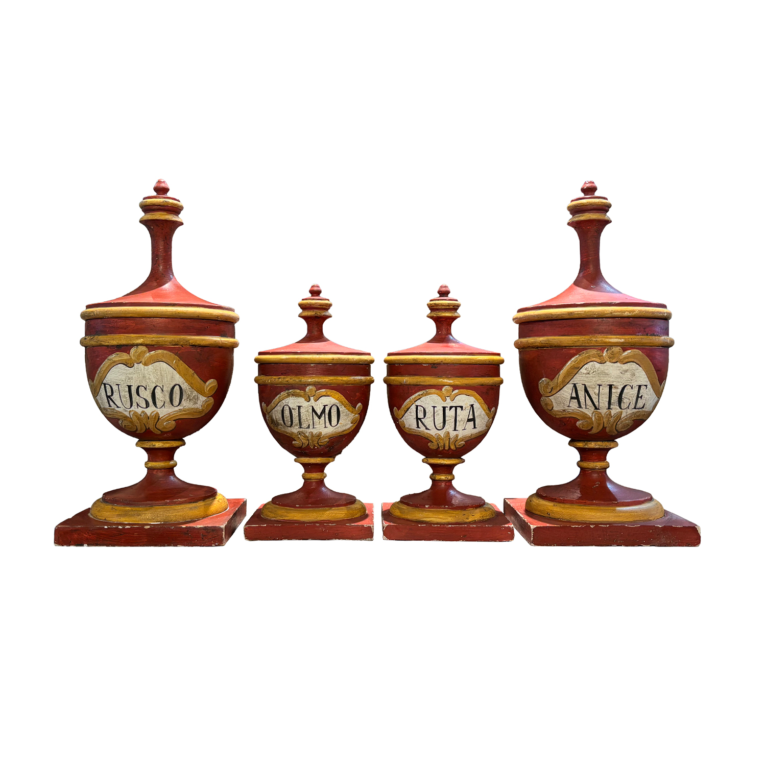 Antique Tuscan Apothecary Herb Containers Red Set of Four