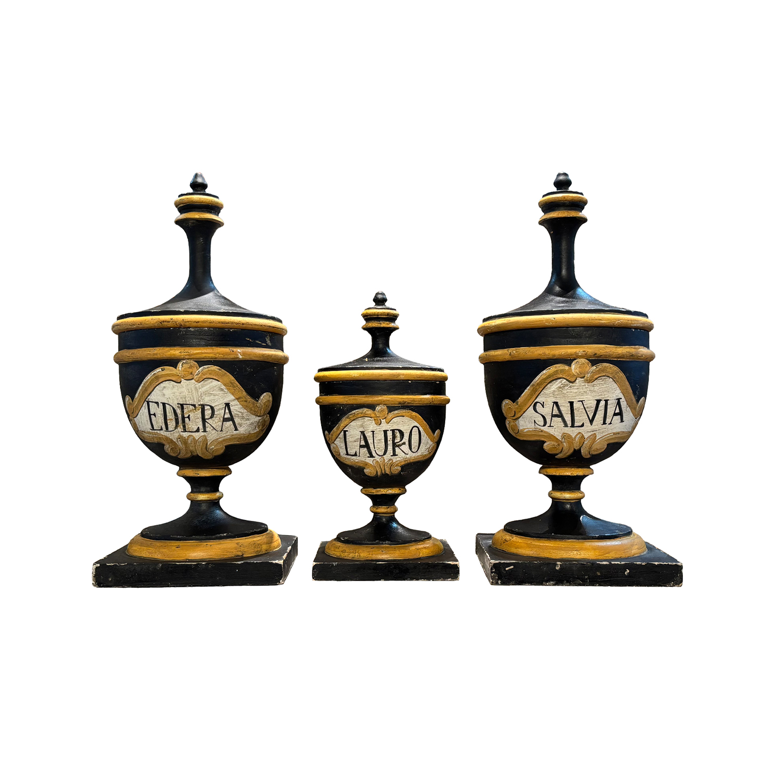 Antique Tuscan Apothecary Herb Containers Black Set of Three