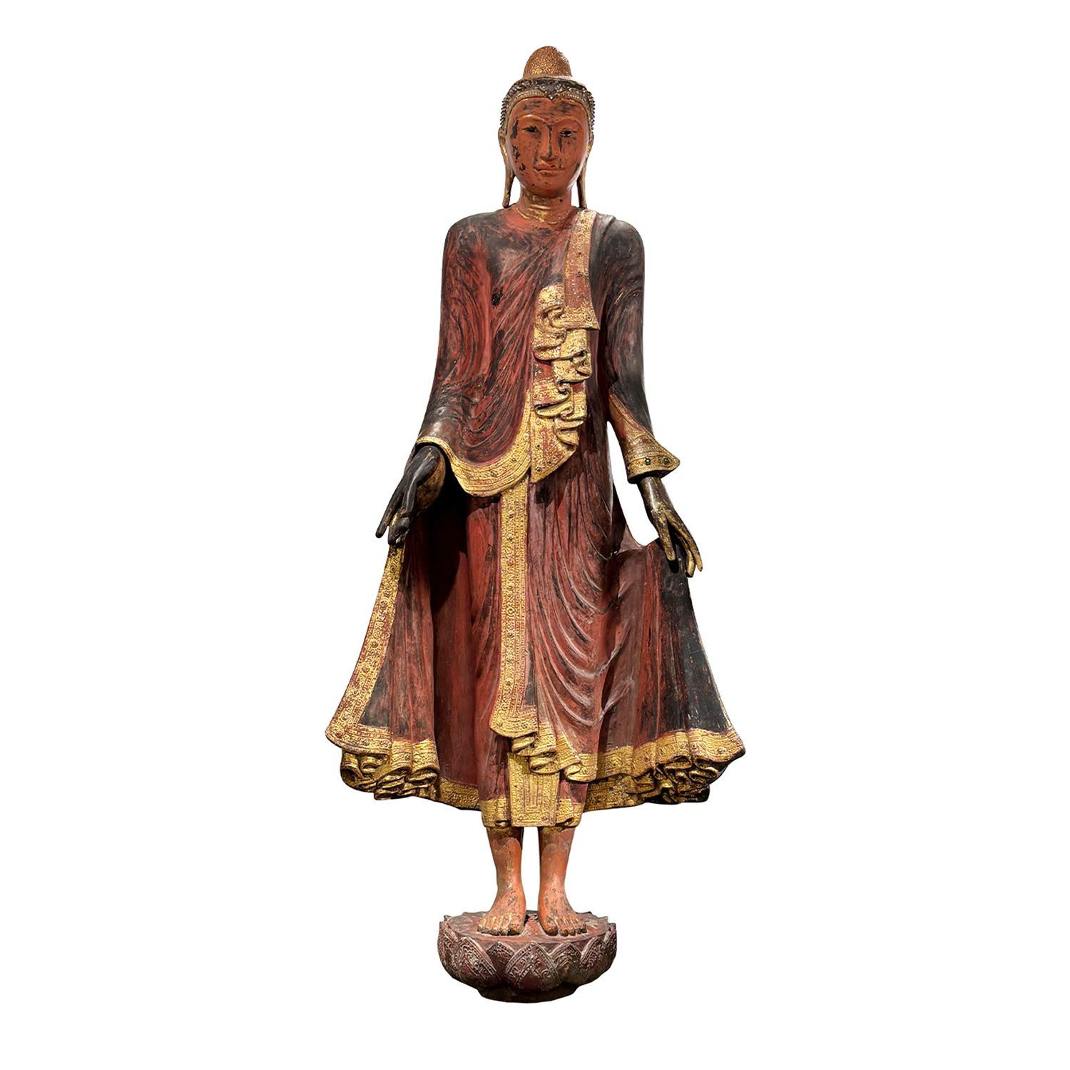 18th – 19th Century Burmese Antique Gilded Wood Mandalay Buddha Statue