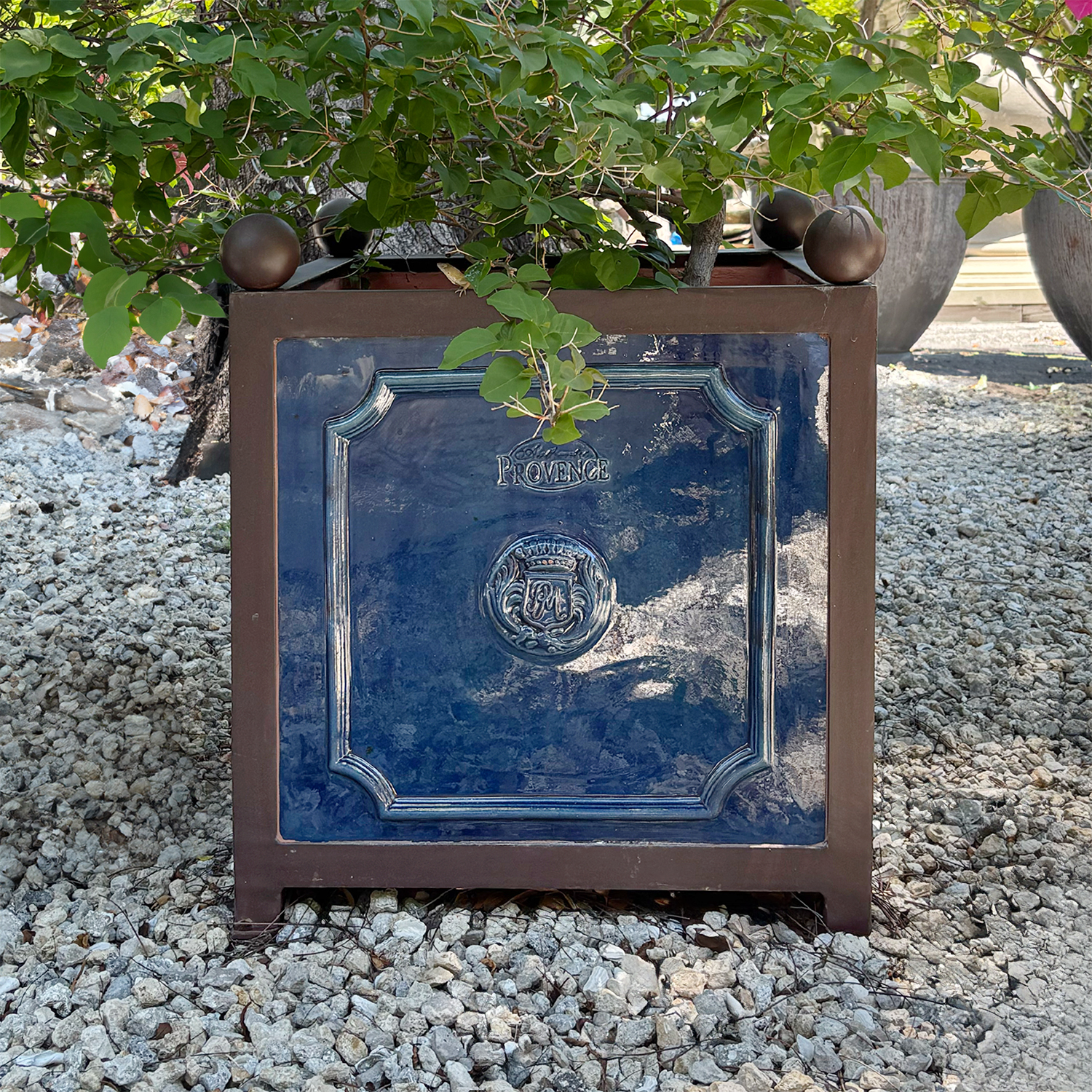 Pair of Dark Blue Planter Boxes in Terra Cotta