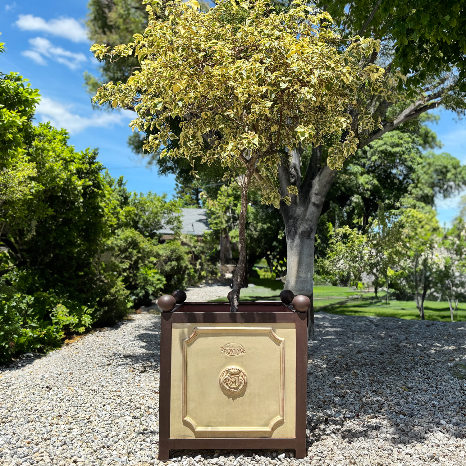 Square Planter Box from Provence with an Ivory Emaille Glaze