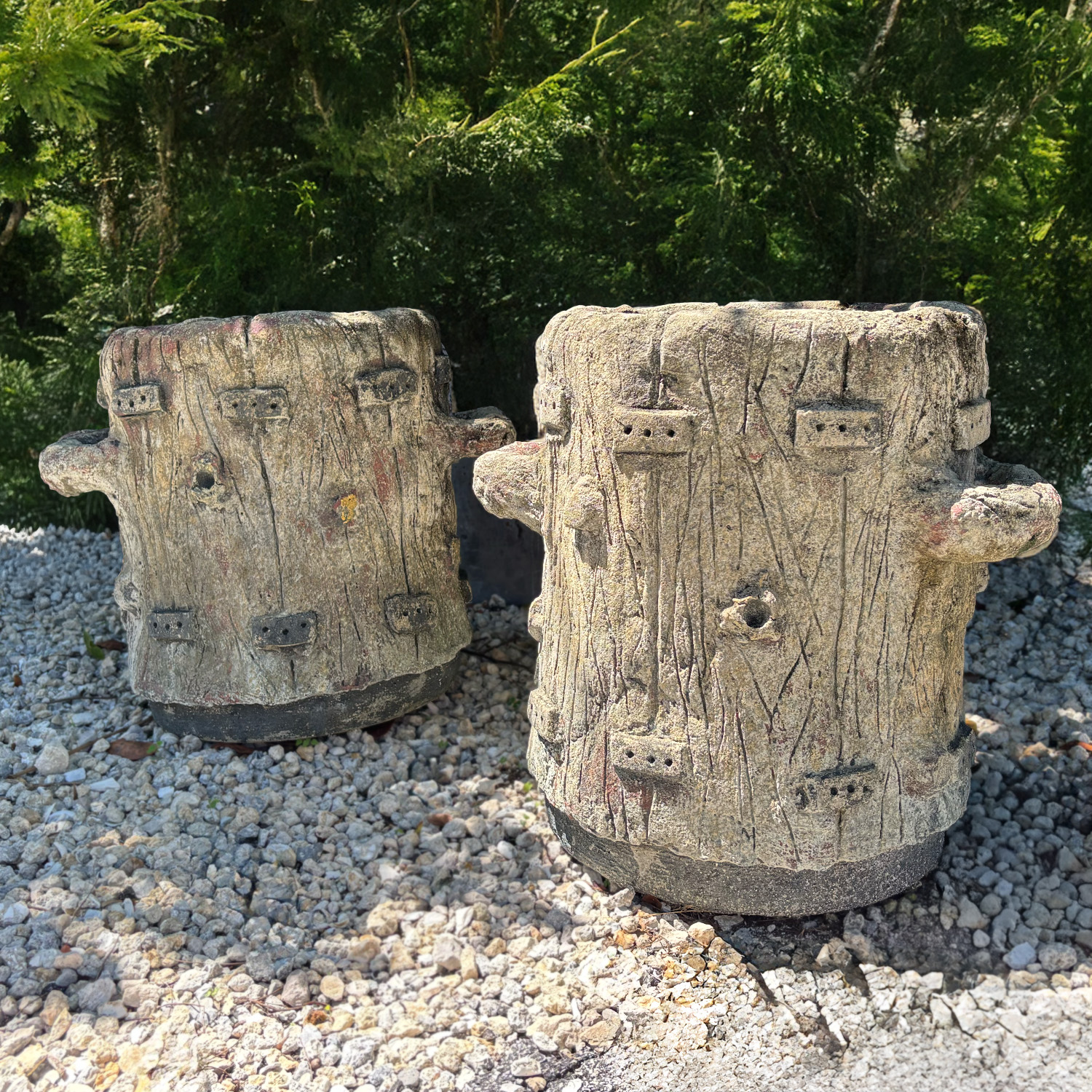Pair of mid 19th Century French Faux Bois Graden Planters in Cement
