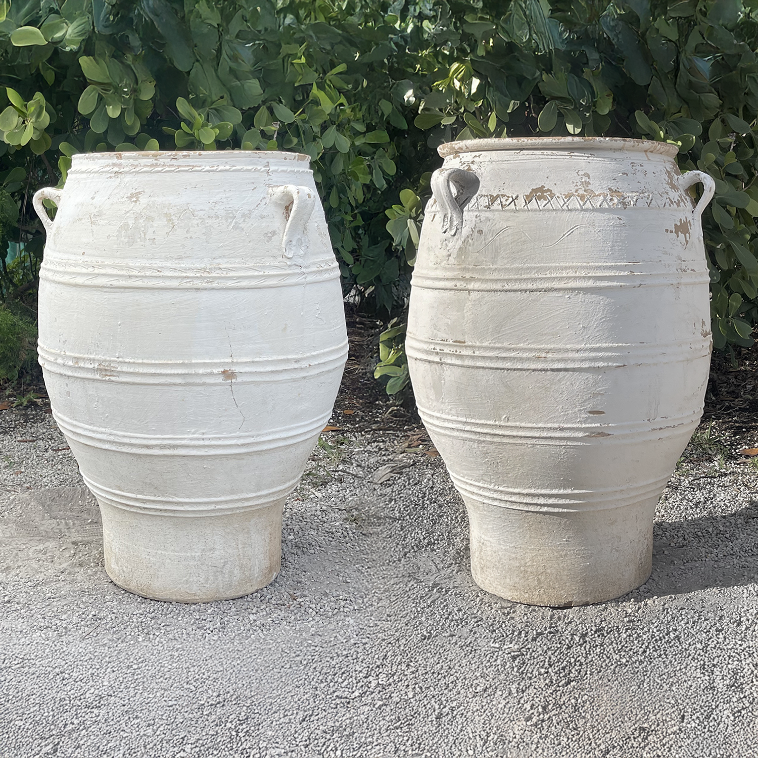 Pair of Antique White-Washed Pithari Jars, 19th Century
