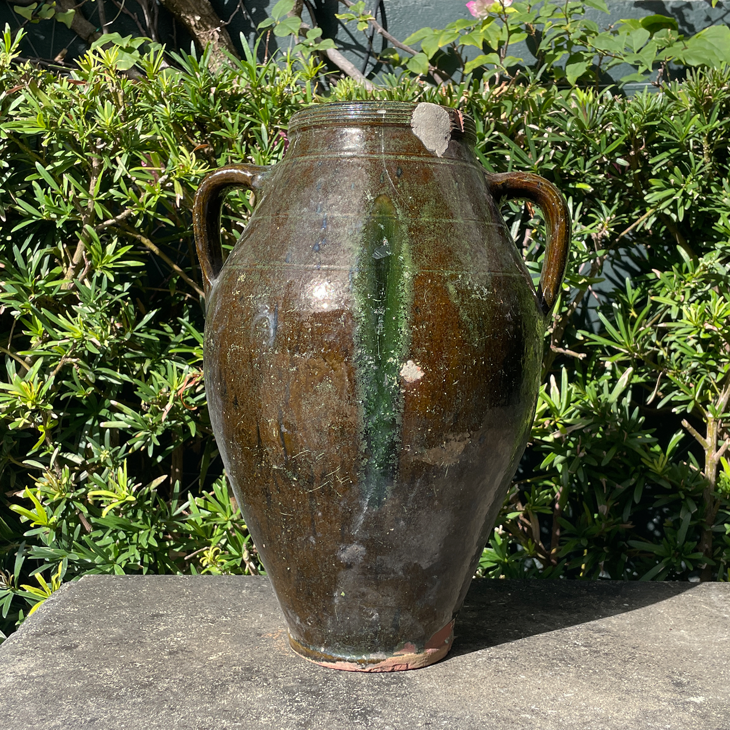 European Antique Olive Jar with Deep Earth-Toned Glaze