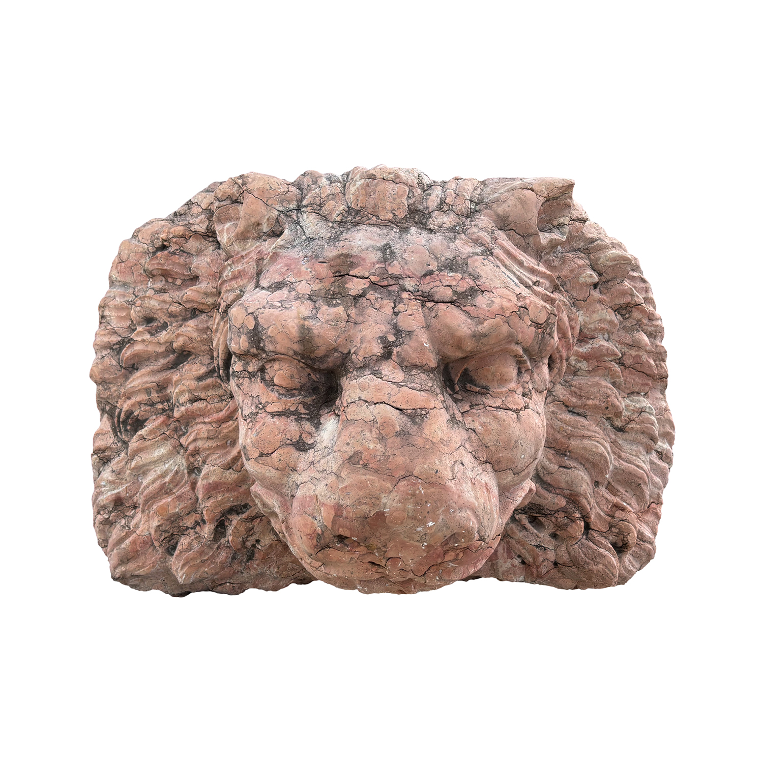 Lion Head Mask Carved in Rosso Verona Marble from Italy