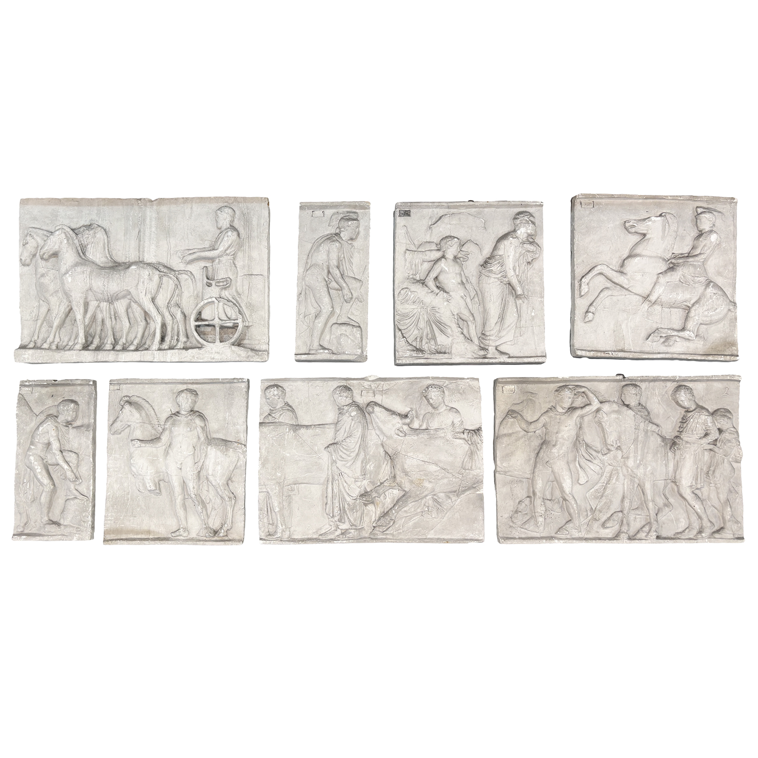 Set of Eight Restored 19th Century Plaster Fragments – Parthenon Frieze Bas-Reliefs