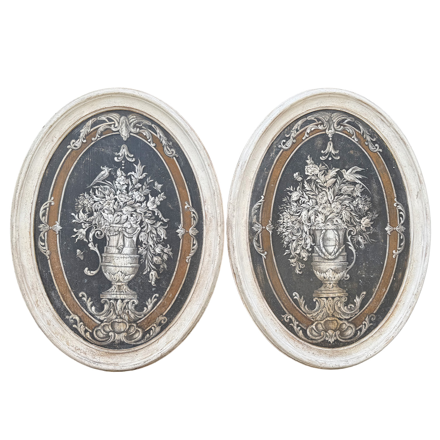 20th Century Italian Pair of Florentine Hand-Painted Oval Wall Panels