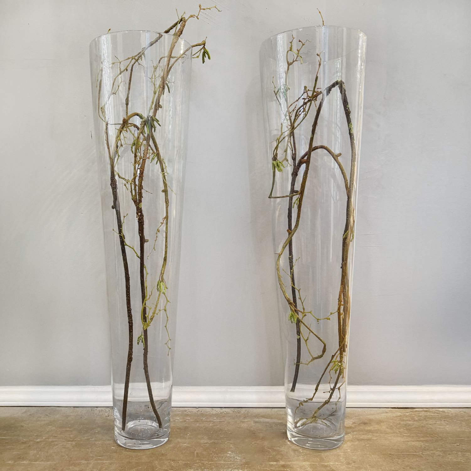 Pair of Oversized Clear Glass Floor Vases