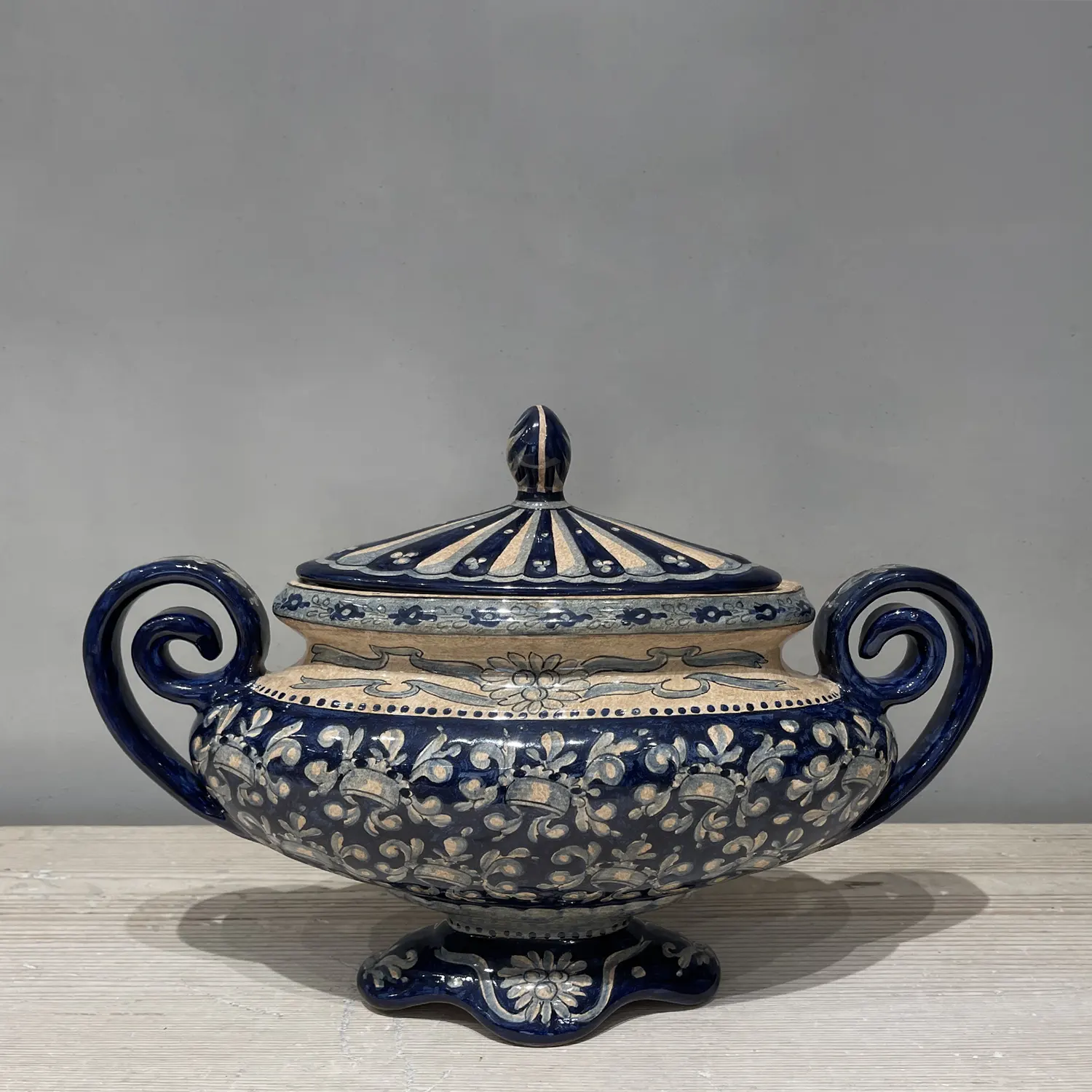Italian Soupiere Blue Majolica