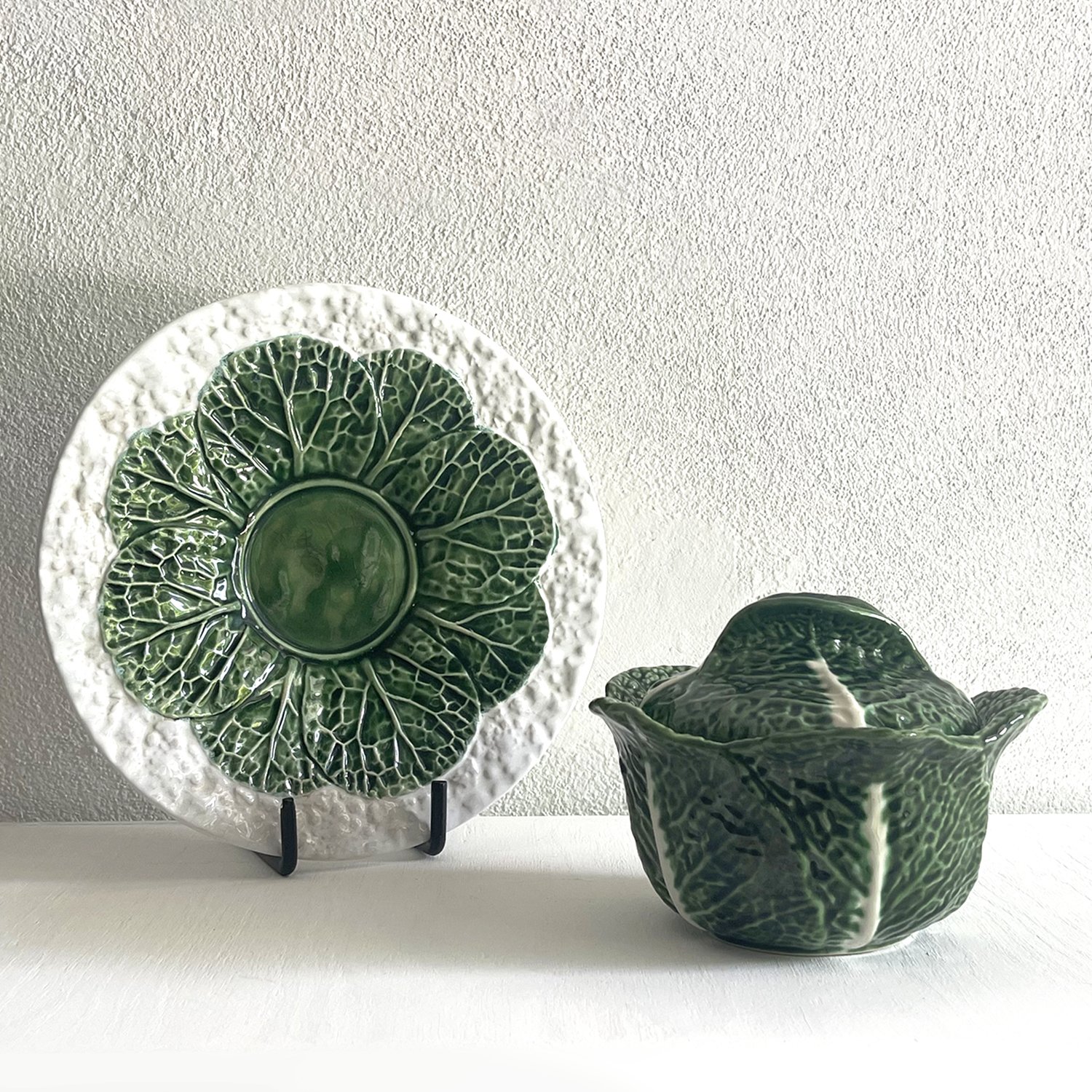 Majolica Cabbage Shaped Ceramic Tureen Set