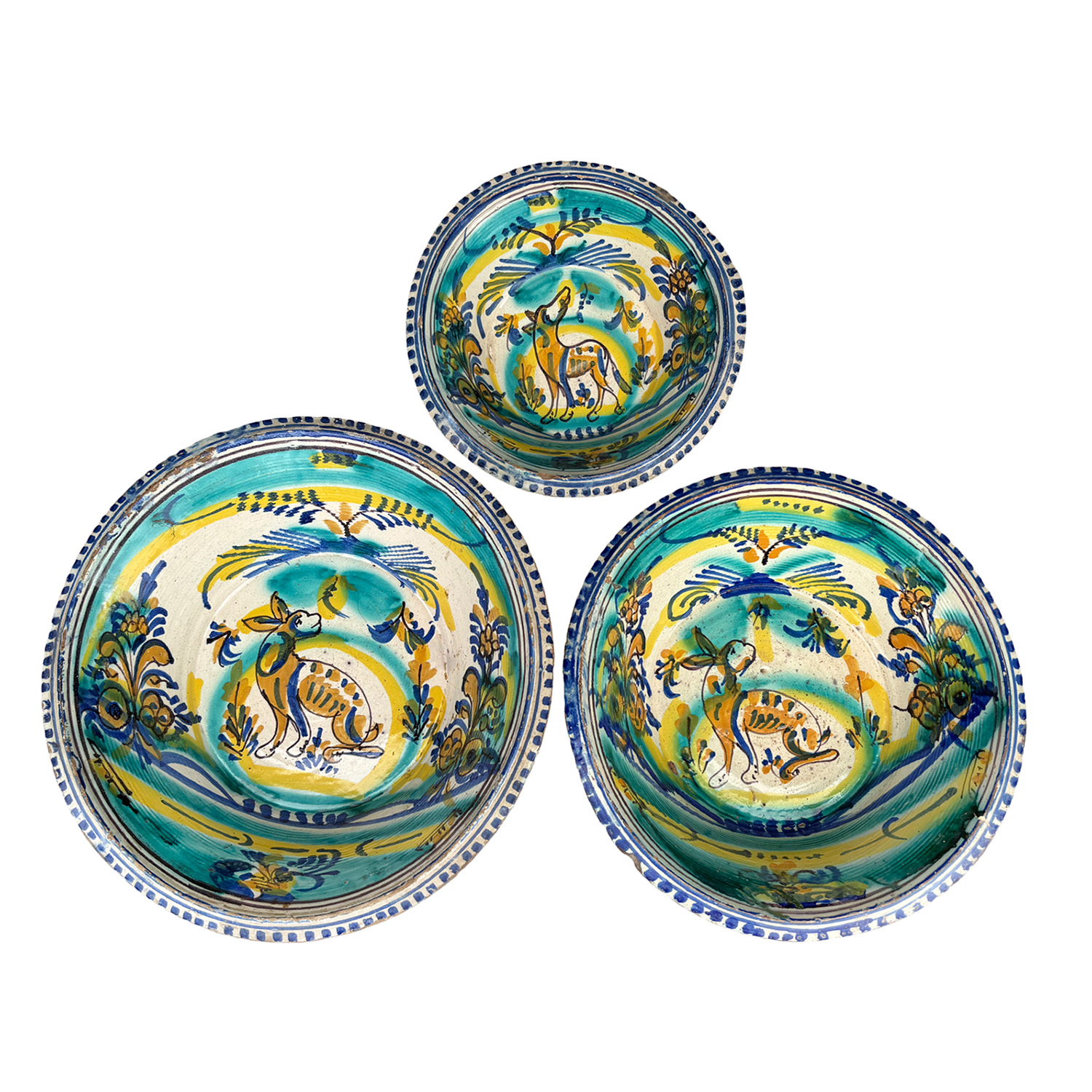 Set of Lebrillo Ceramic Bowls from Sevilla with Hand Painted Animals