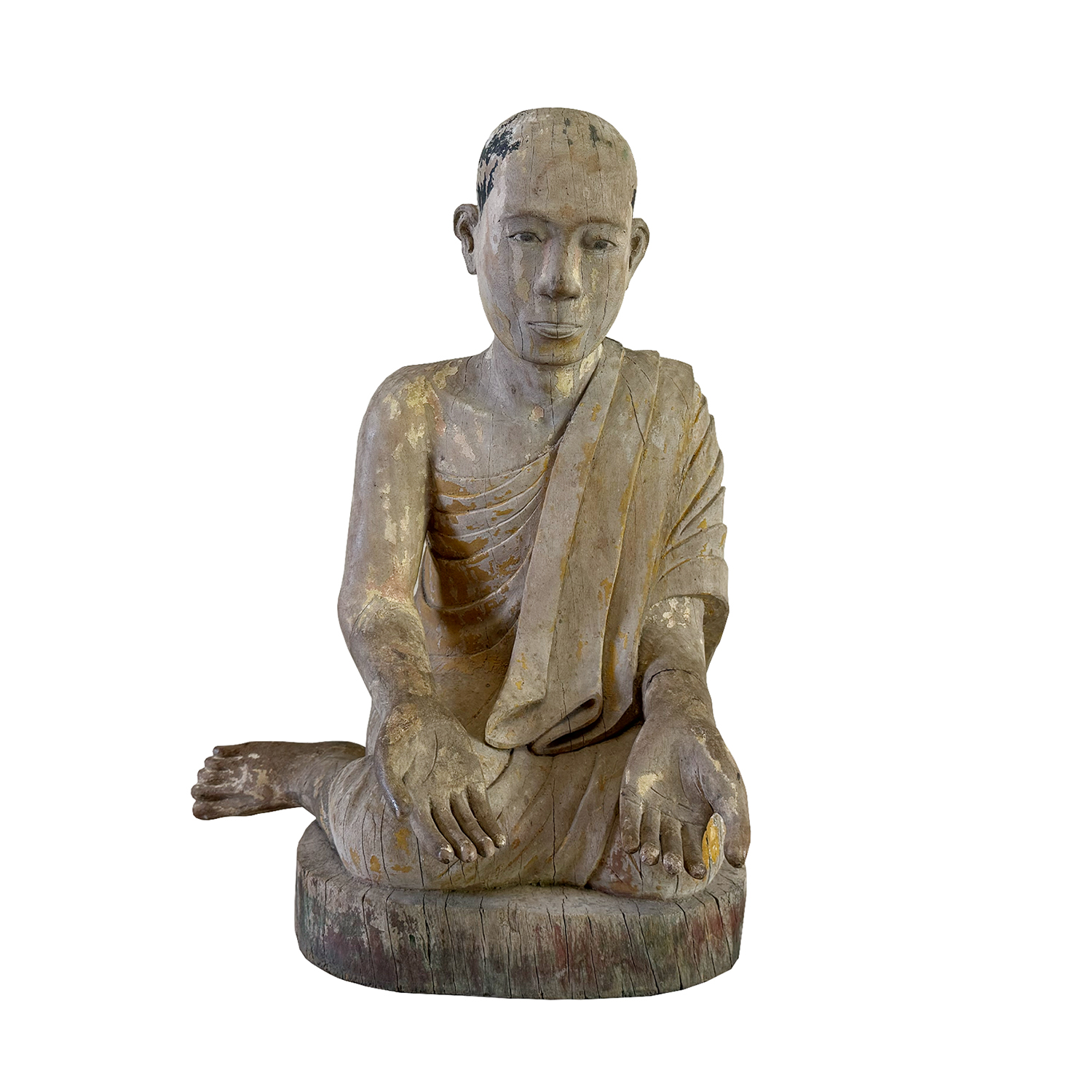 18th Century Asian Kneeling Monk in Anjali Mudra – Antique Teakwood Sculpture
