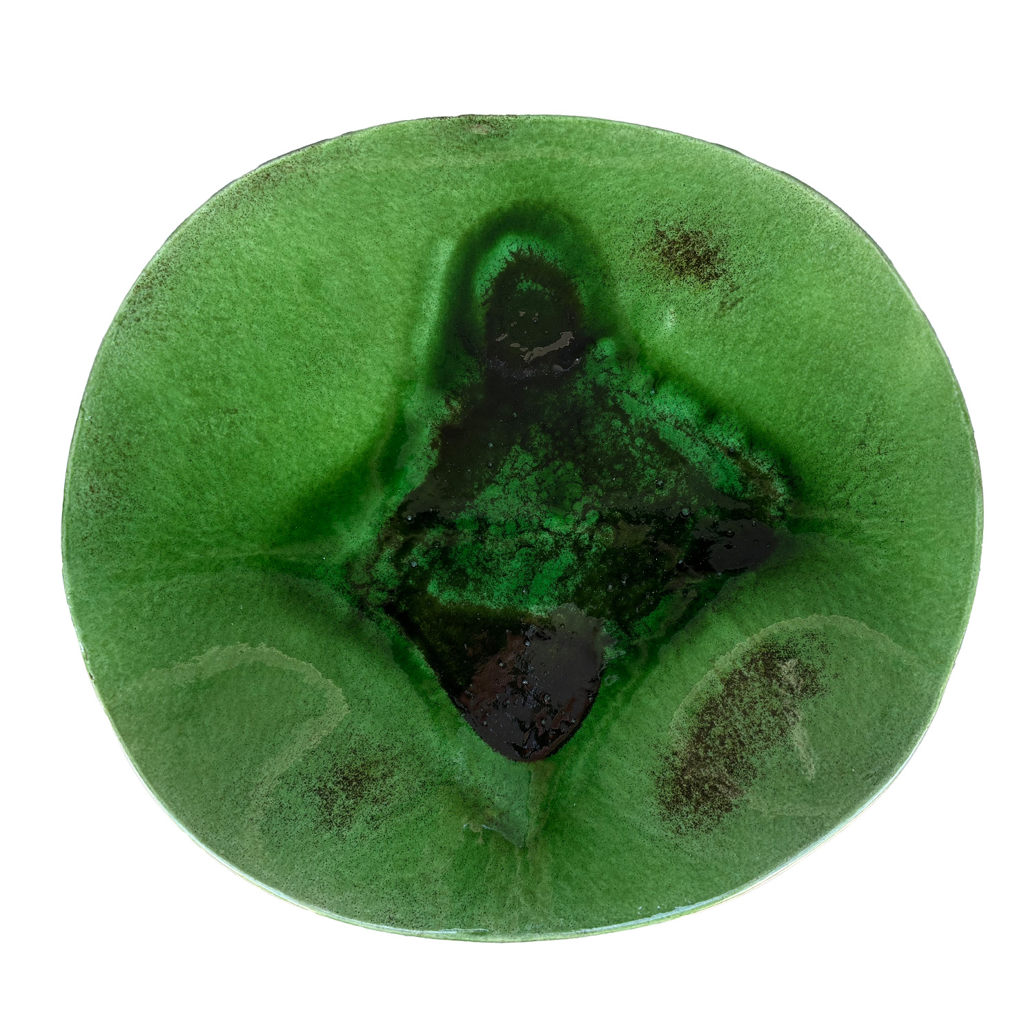 Large Minimalist Provencal Center Plate in Green Enamel from France