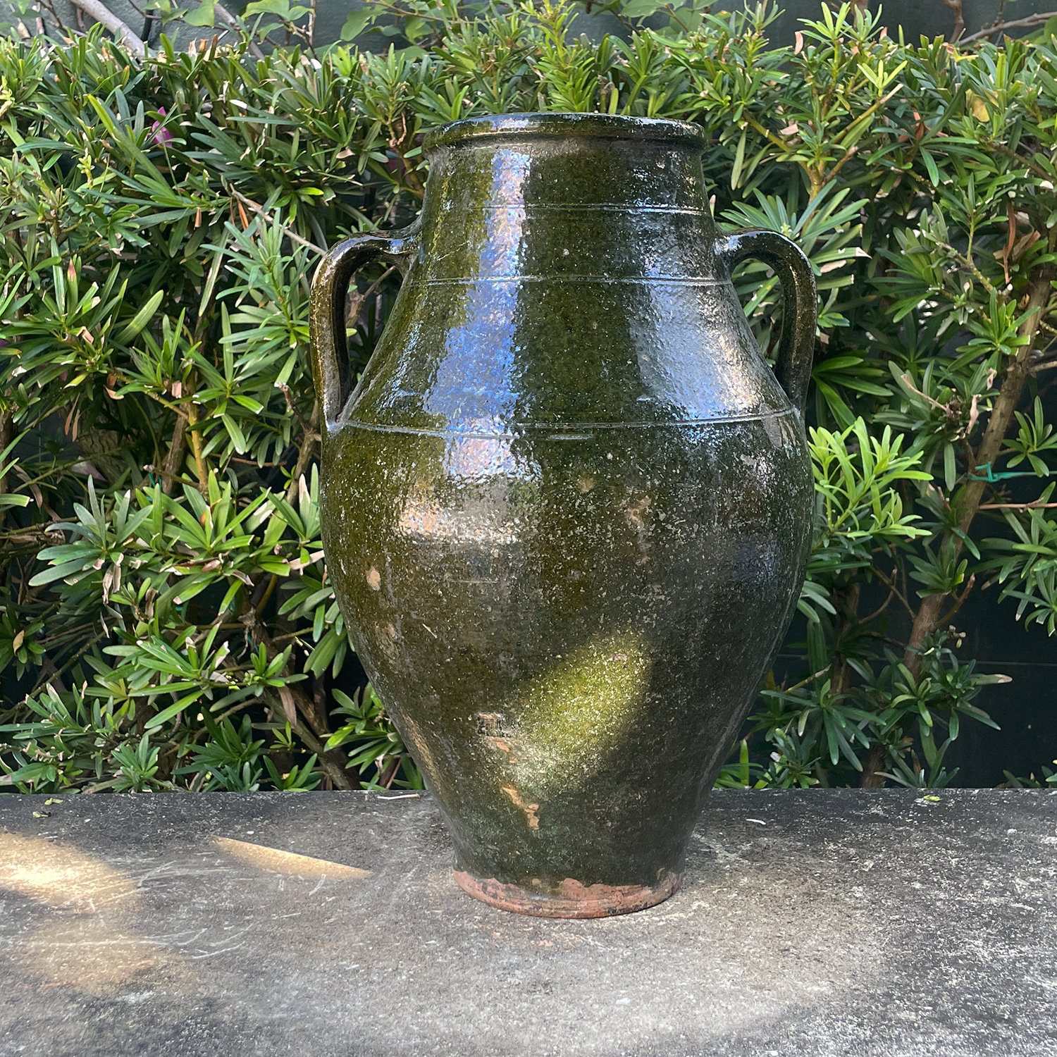 Antique European green glazed jar