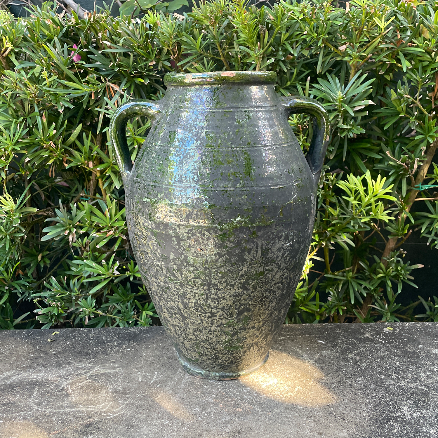 European Green Glazed Vessel with Aged Patina