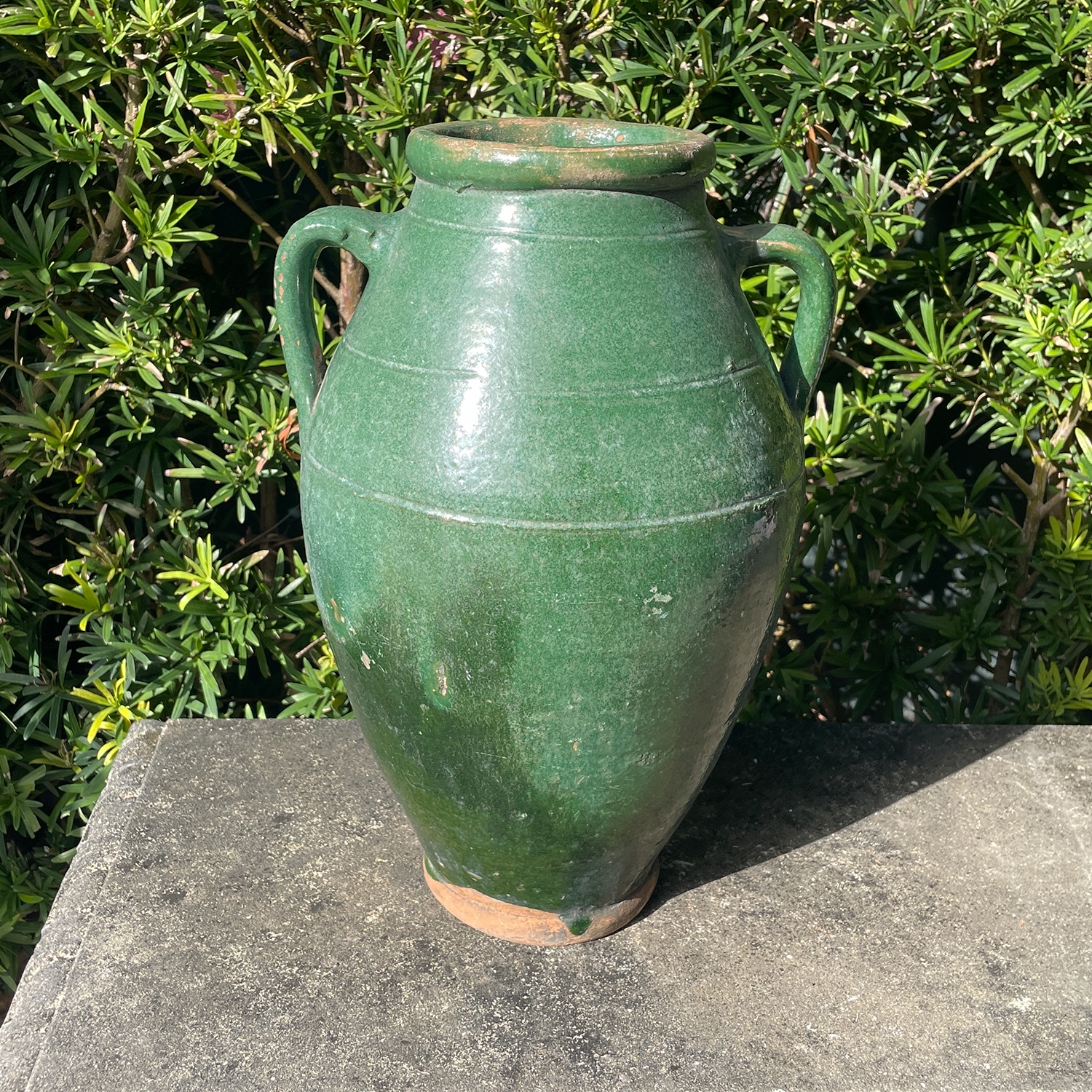 Traditional European Green-Glazed Terracotta Jar