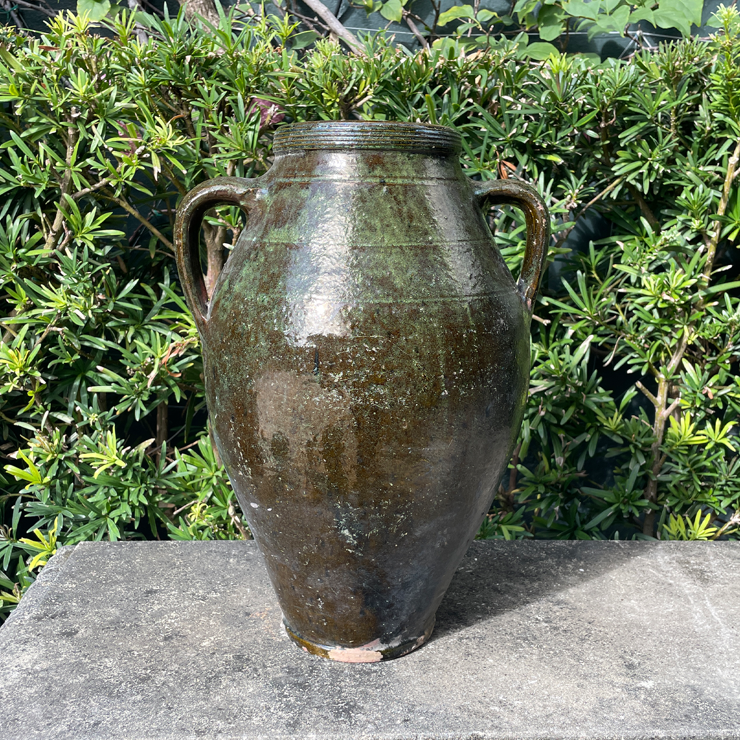 European Antique Olive Jar with Deep Earth-Toned Glaze