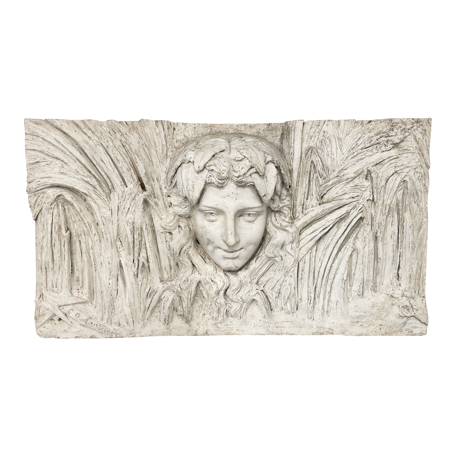 20th Century French Vintage Art Deco Plaster Wall Relief of a Woman