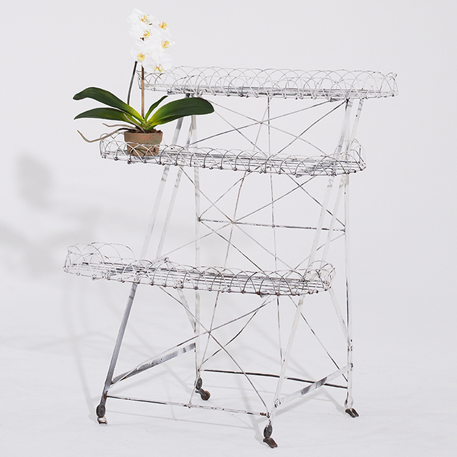 19th Century French Provincial Three-Tier White Metal Wire Plant Stand