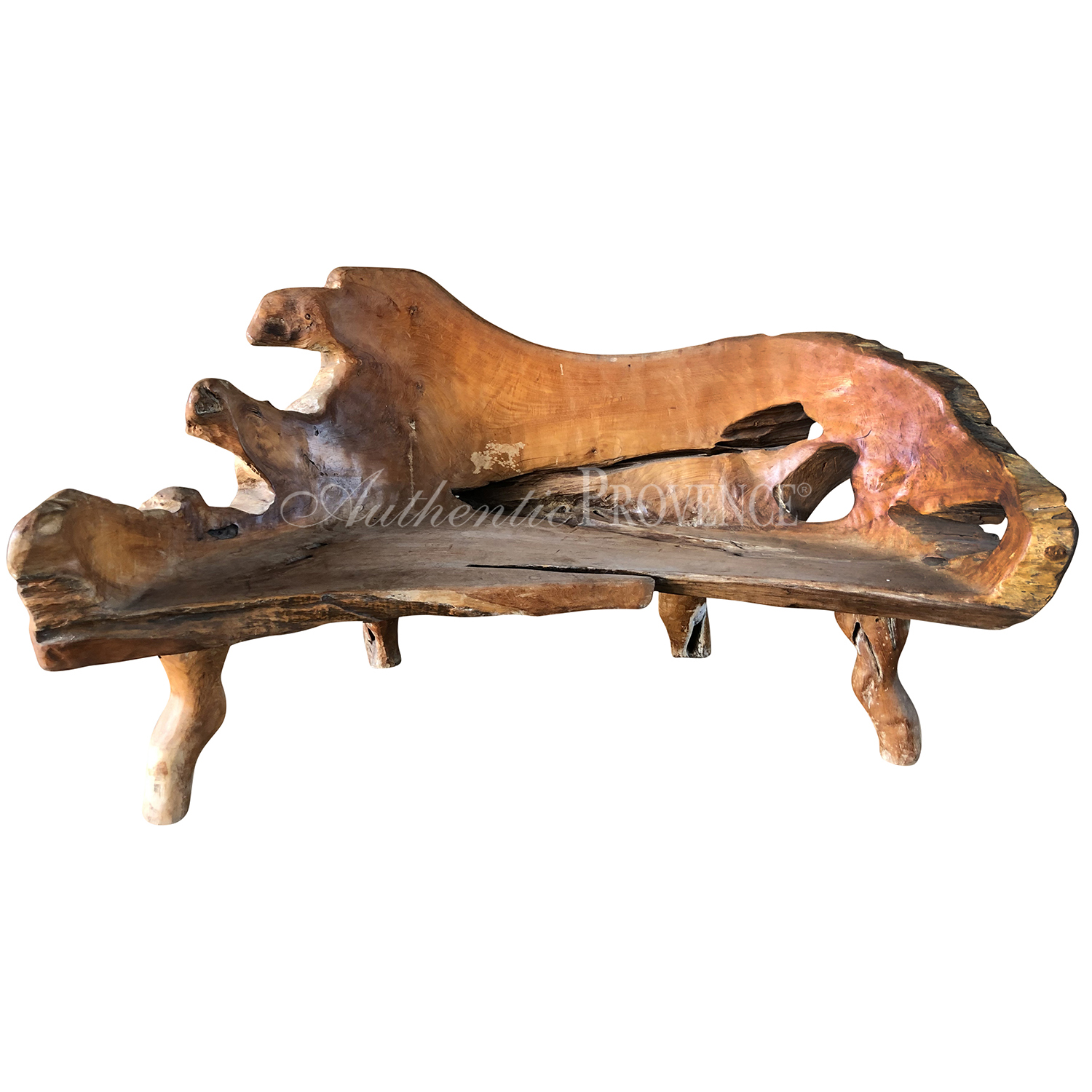 Sculptural Wooden Teak Bench