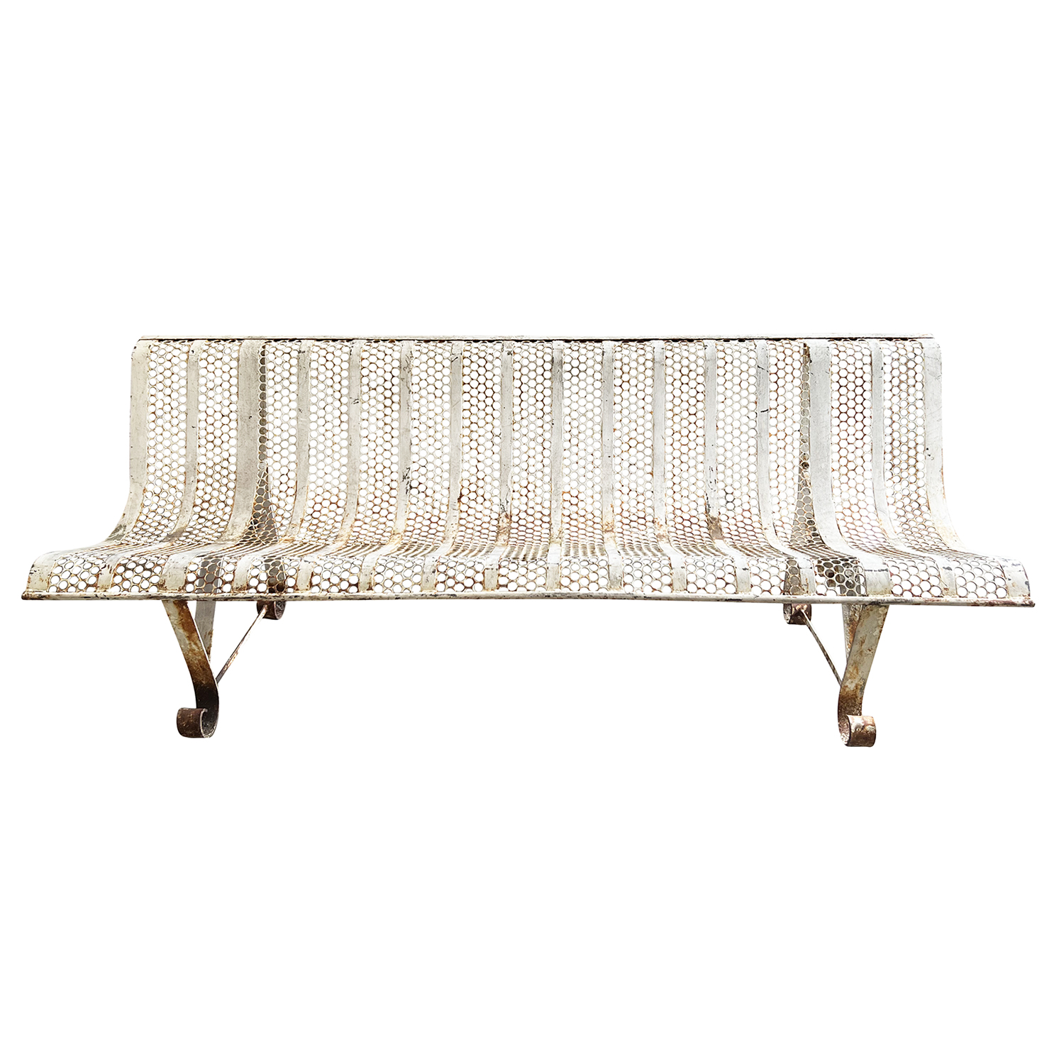 20th Century French Vintage Perforated Metal Garden Bench