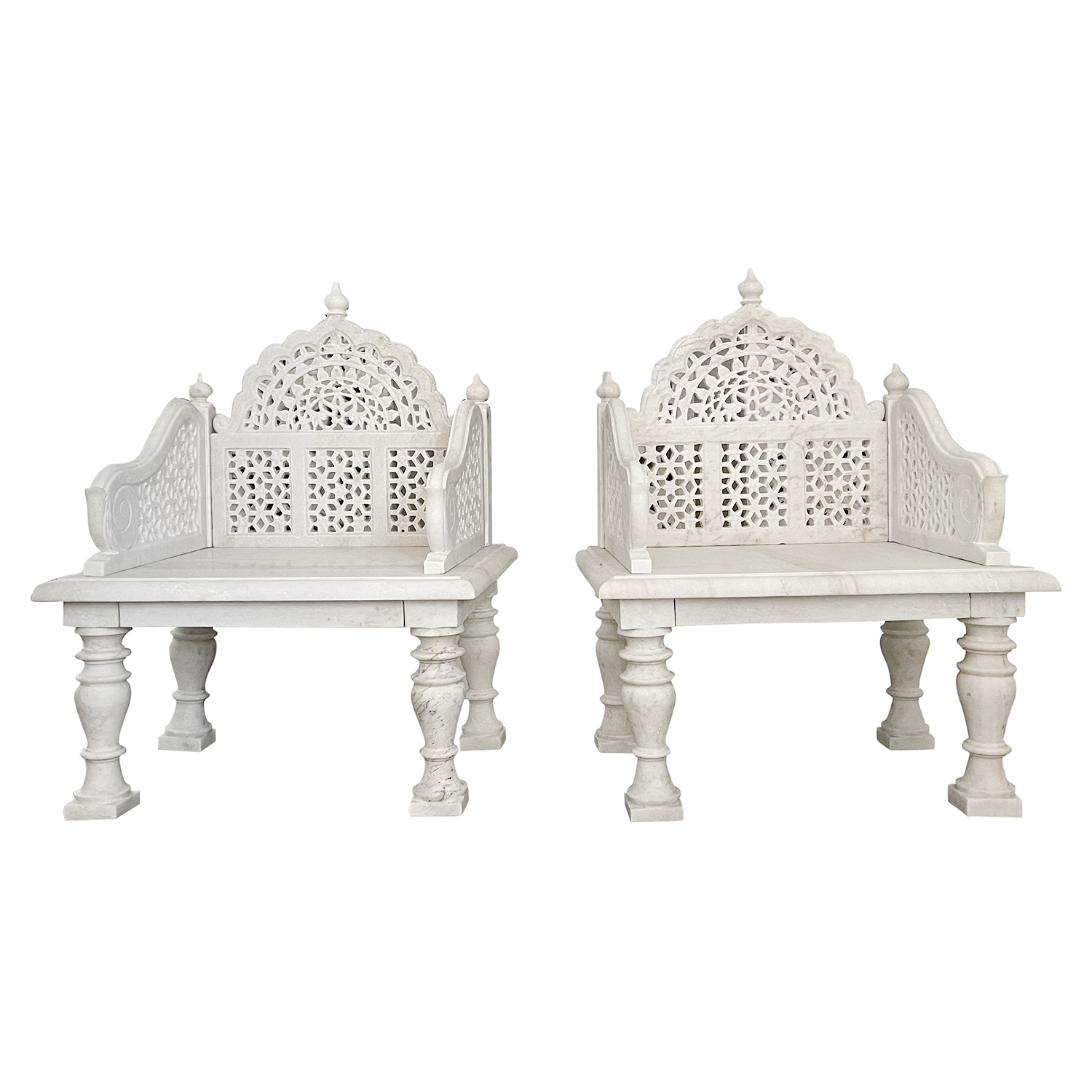 20th Century Indian Pair of White Vintage Mughal Marble Seats