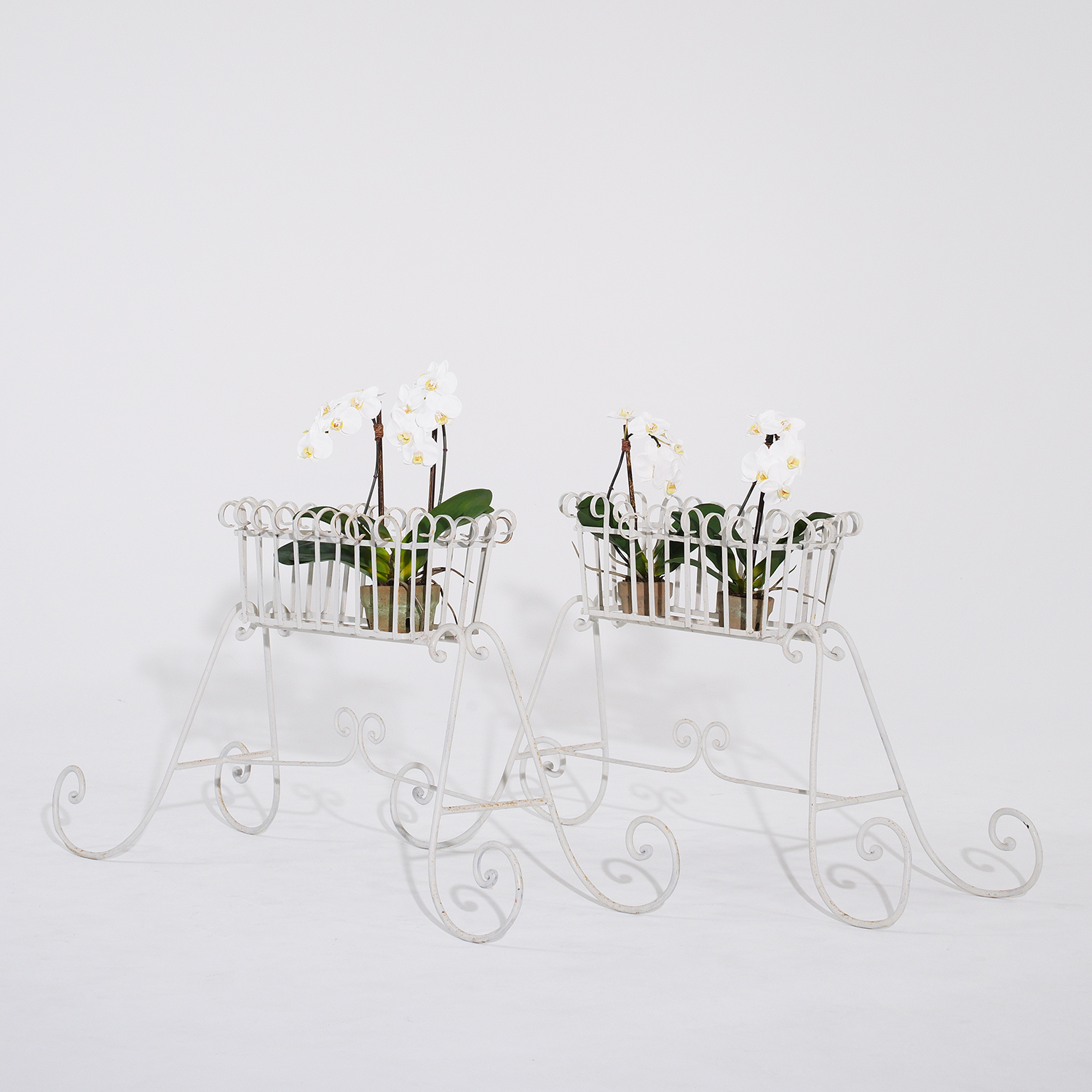 20th Century French Pair of Wrought Iron Jardinieres – Vintage Floral Stands