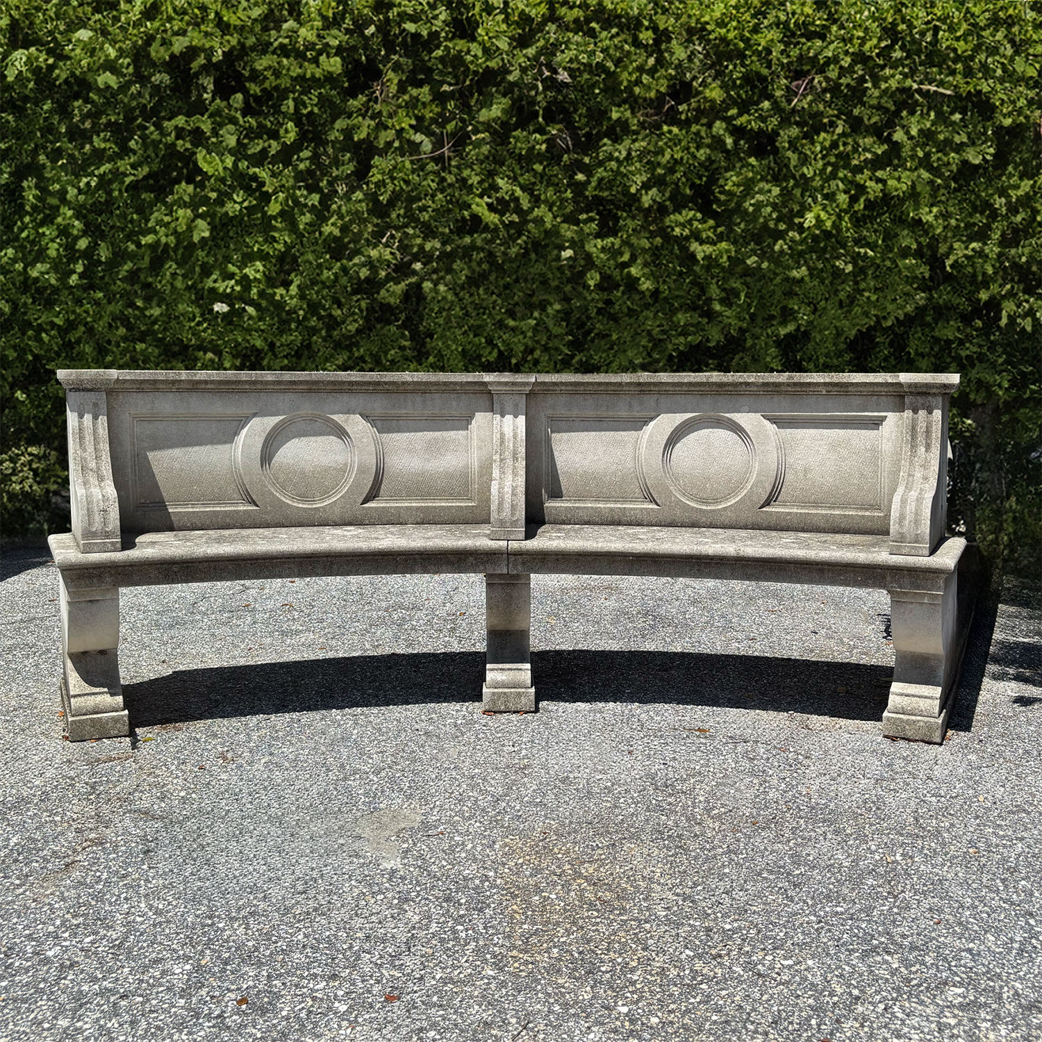 Oversized Vintage Italian Circular Limestone Park Bench