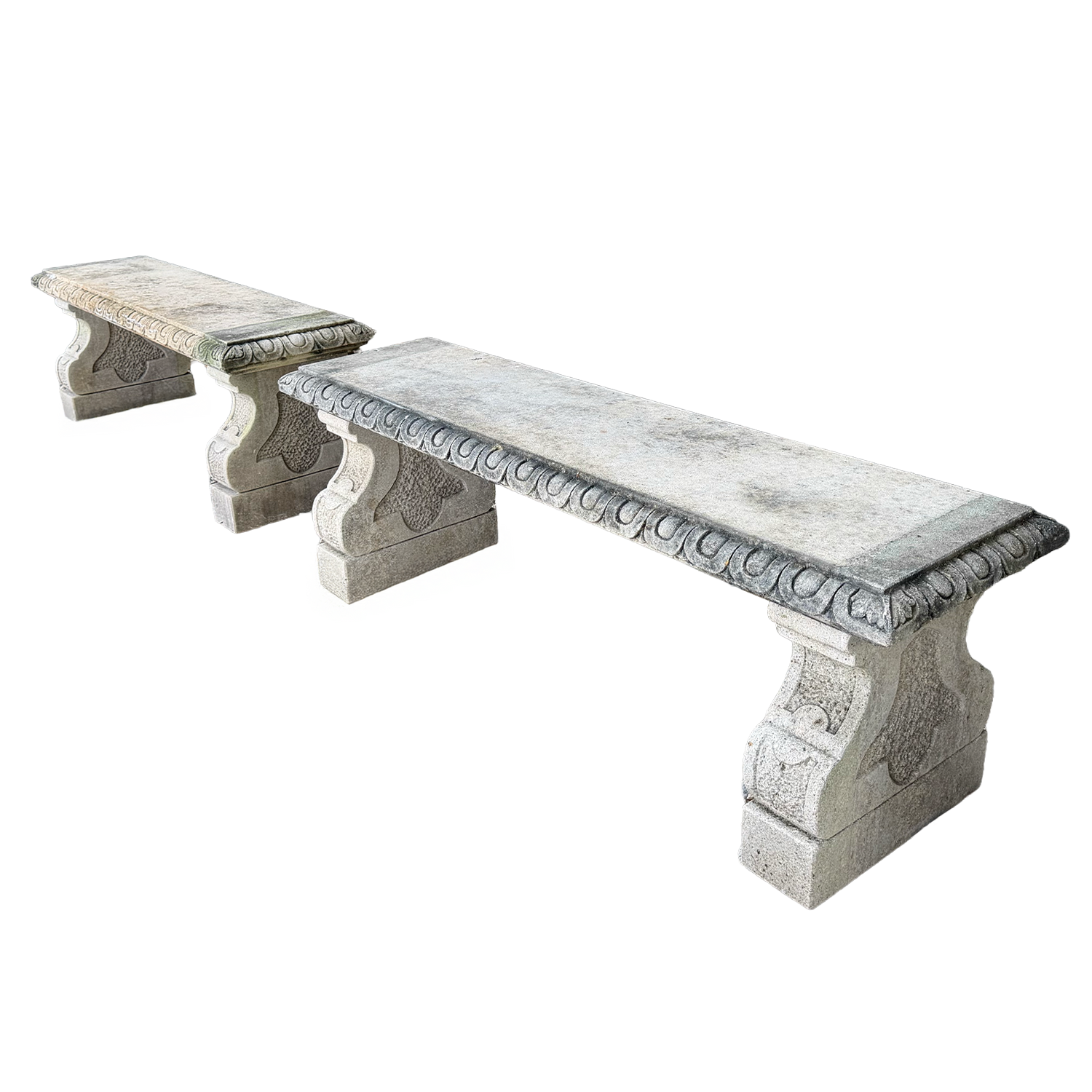 Set of Two Tuscan Garden Benches in Carved Limestone