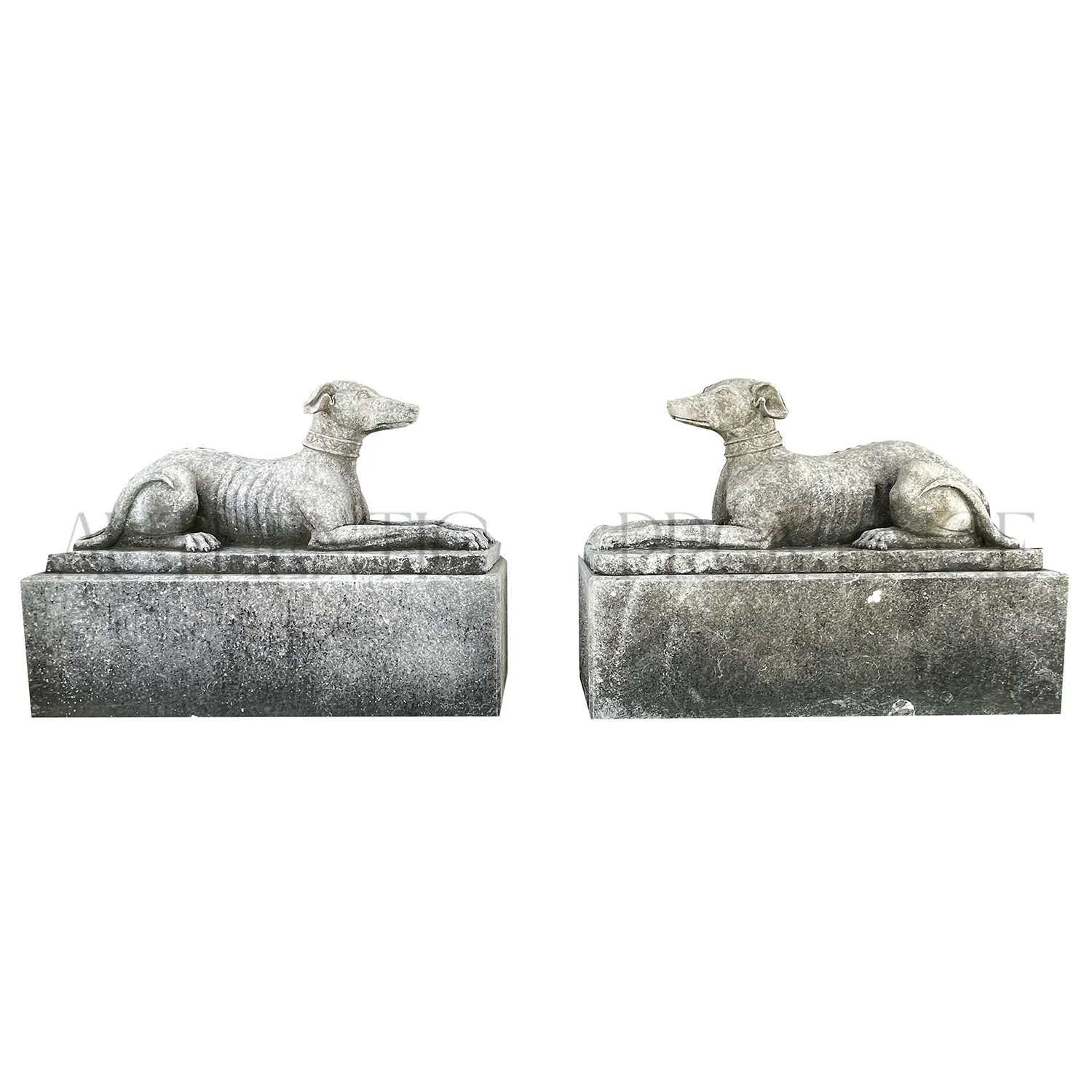 20th Century Pair of Whippet Dog Garden Limestone Statues from Britain