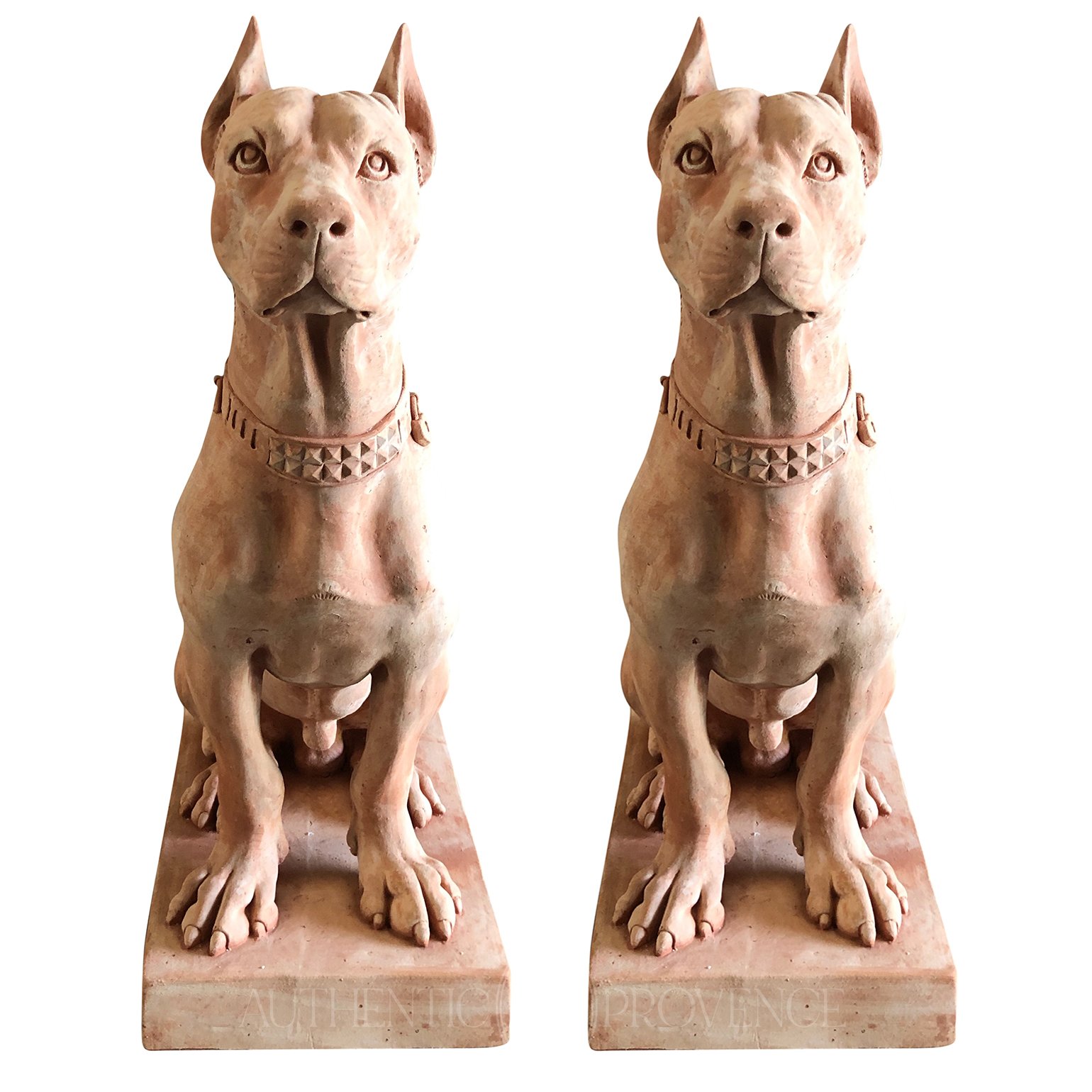 Pair of Tuscan Cani Molosso Dogs Garden Statues in Terracotta