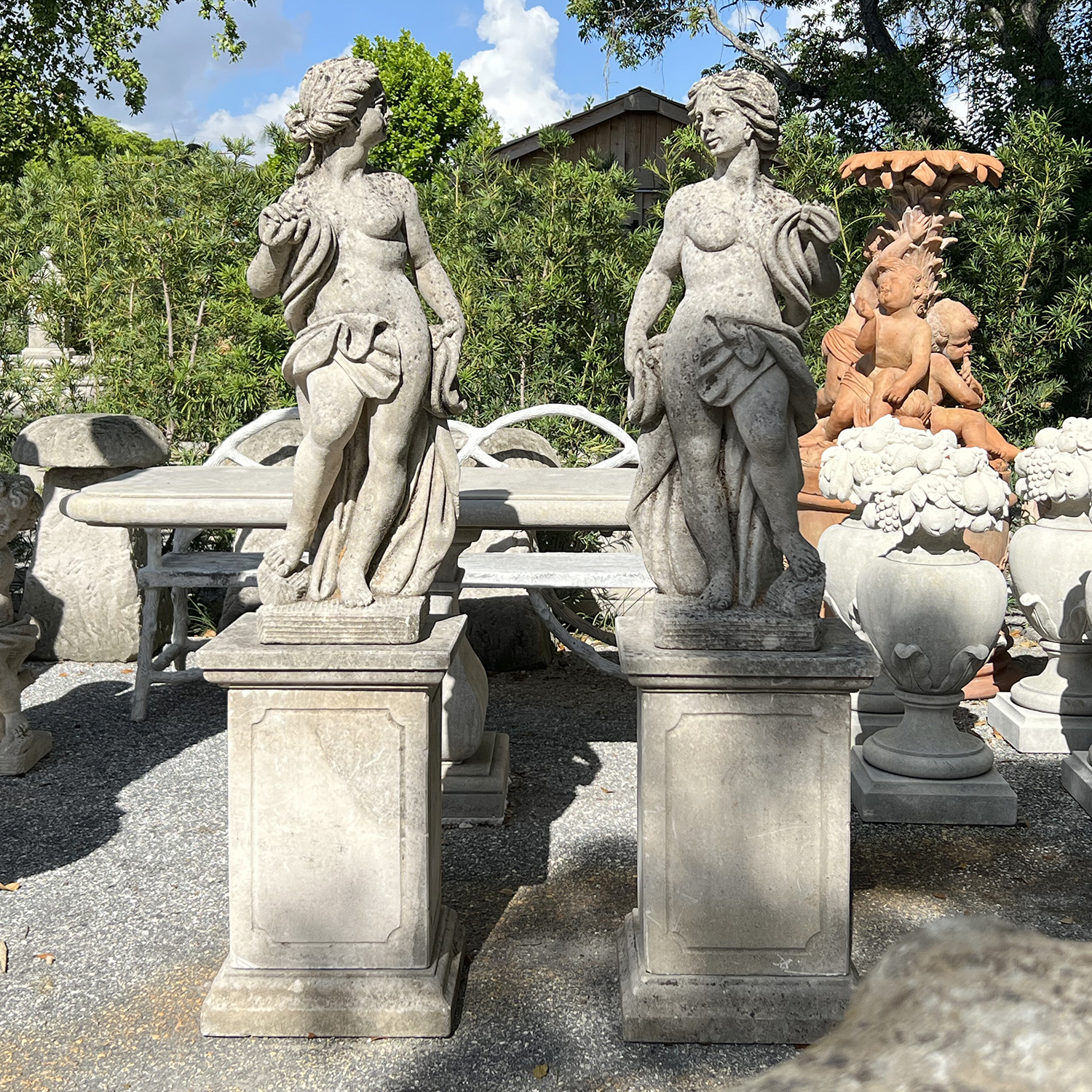 A Pair of Italian Carved Limestone Sculptures, 20th Century