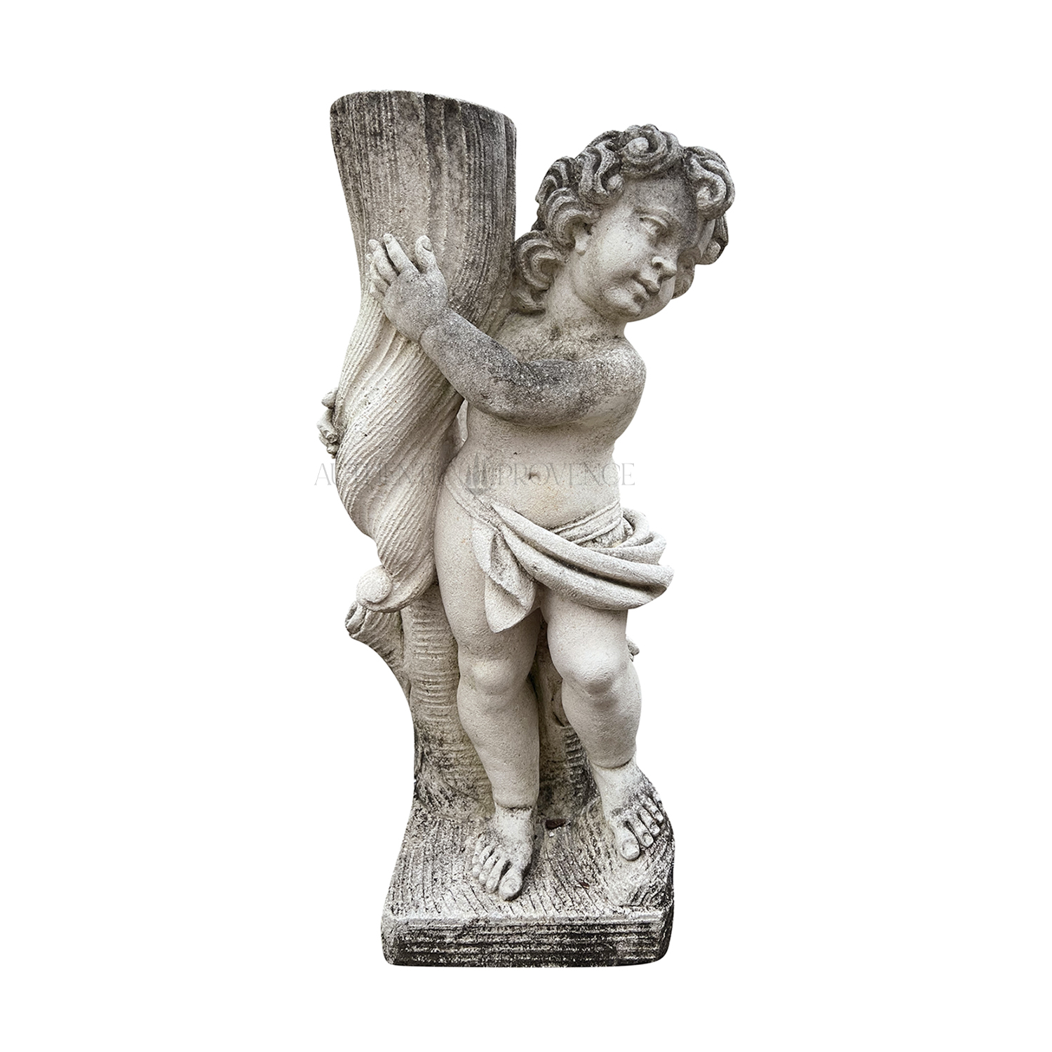 Small Vintage Cherub Statuette in Sculpted Limestone