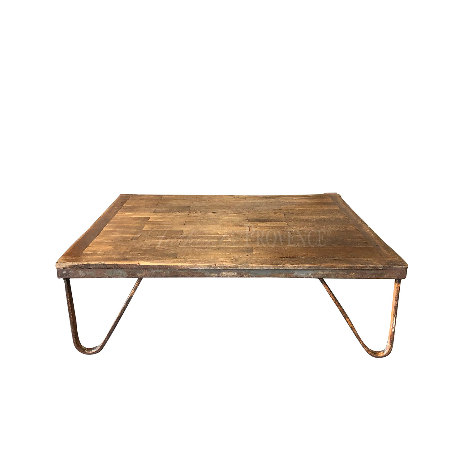 20th Century French Industrial Style Wood Coffee Table – Low Vintage Sofa Table