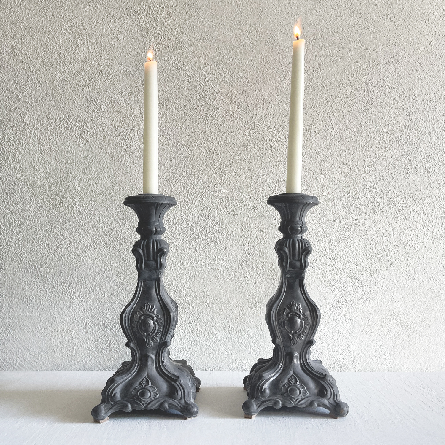 Pair of Small Lead Candle Holders