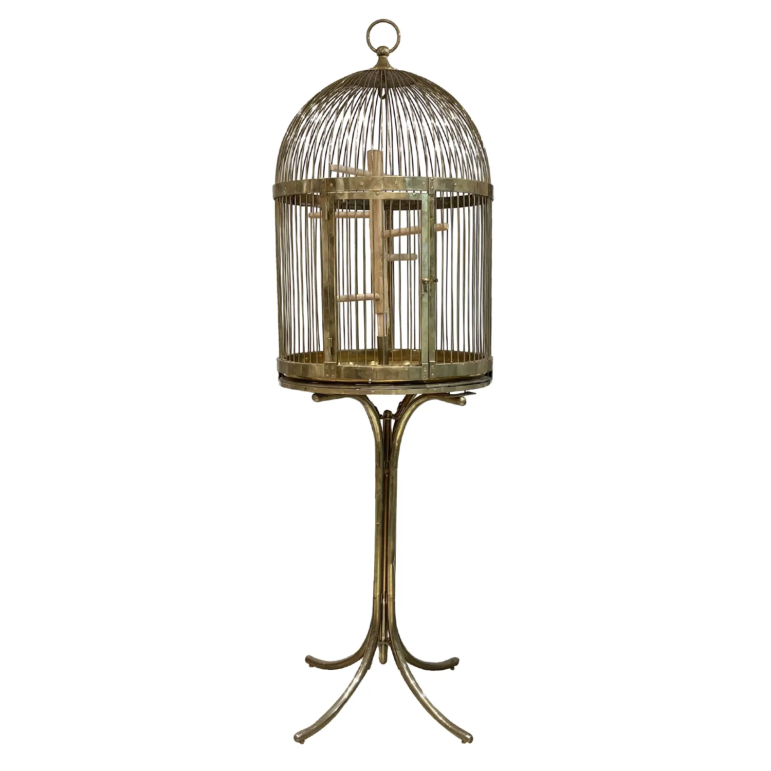 19th Century Austrian Large Antique Polished Brass Birdcage by Josef Denk