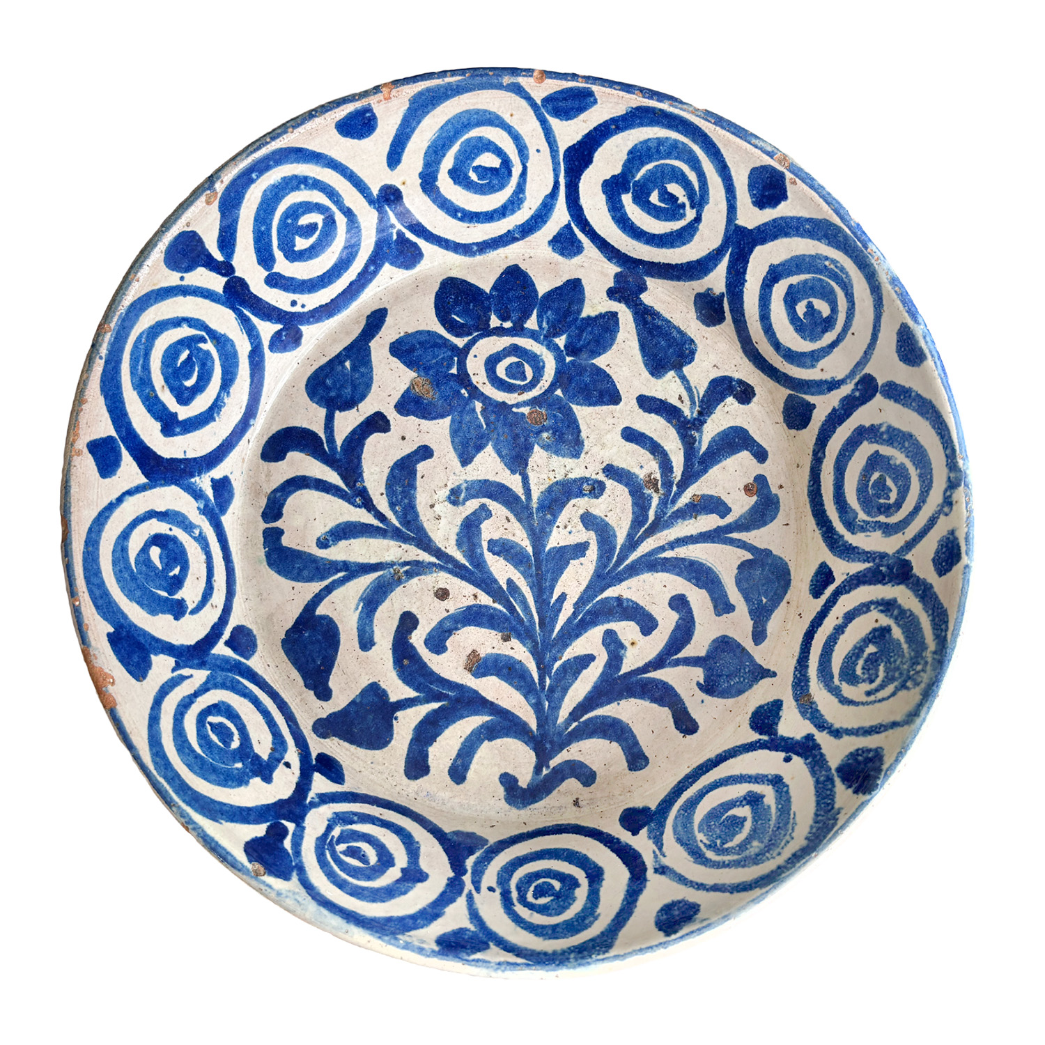 19th Century Fajalauza Bowl Pomegranate in Blue White from Spain