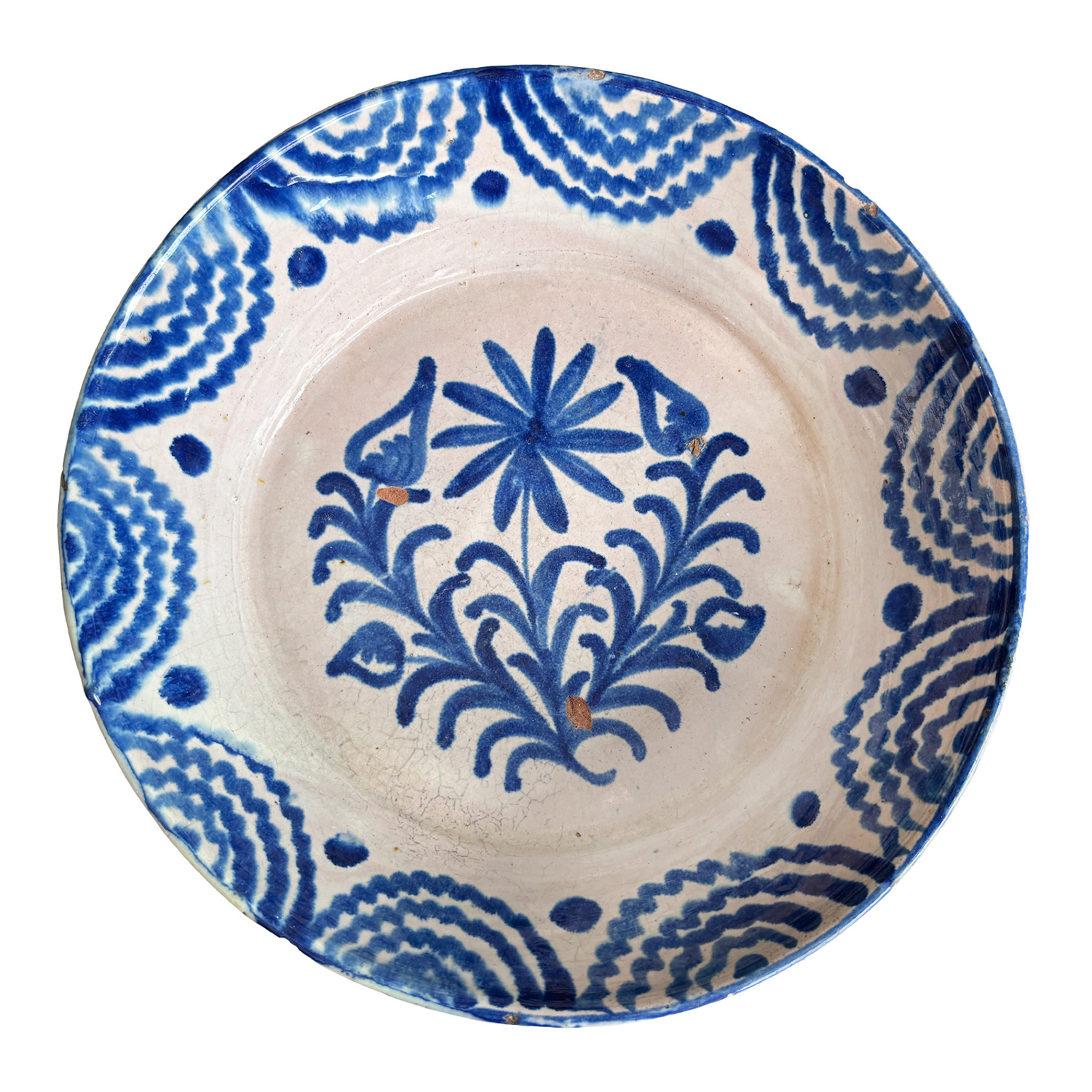 19th Century Fajalauza Bowl Flora in Blue White from Spain