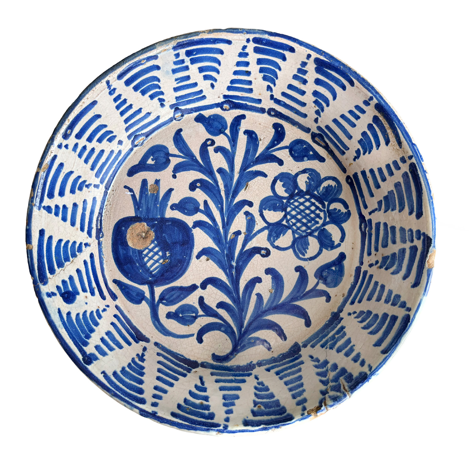 19th Century Fajalauza Bowl in Blue White from Spain