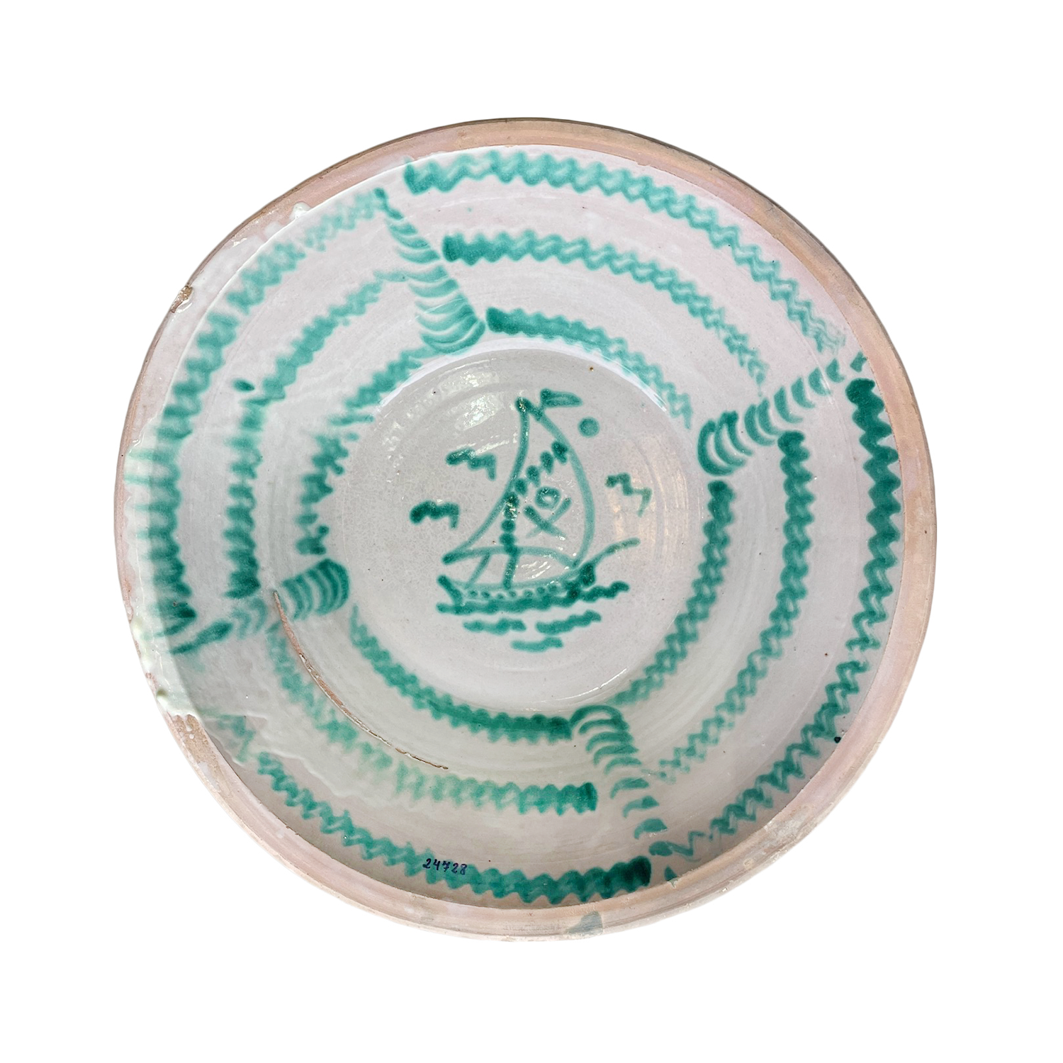 Antique Terracotta Lebrillo Bowl with Green Glaze