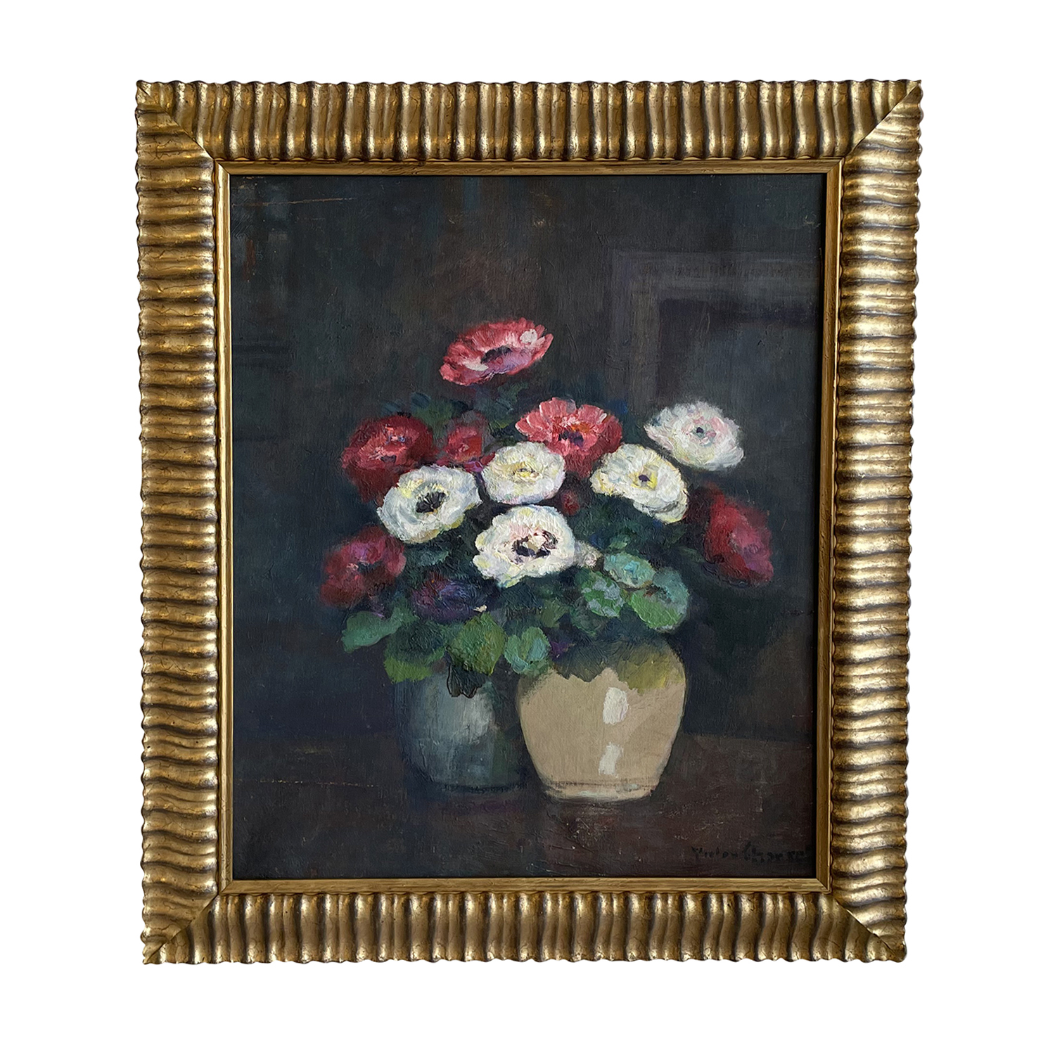 20th Century French Oil Painting of Vases with Anemones by Victor Charreton