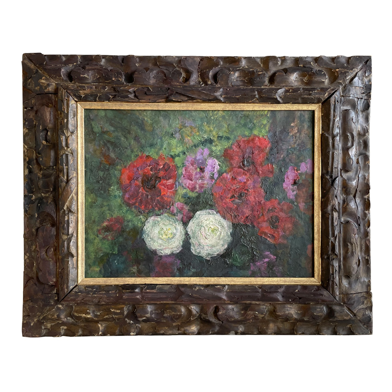 20th Century French Red, Pink & White Flowers Oil Painting by Victor Charreton