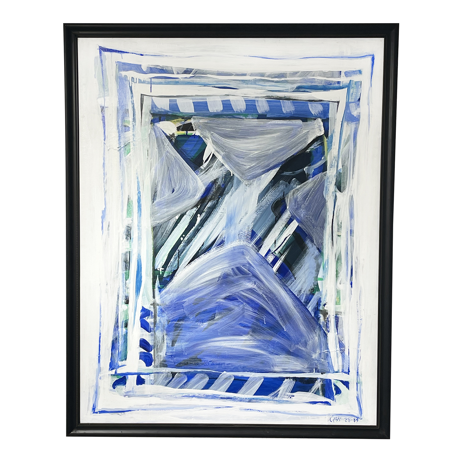 20th Century Blue French Abstract Oil Painting of a Cross Sign by Daniel Clesse