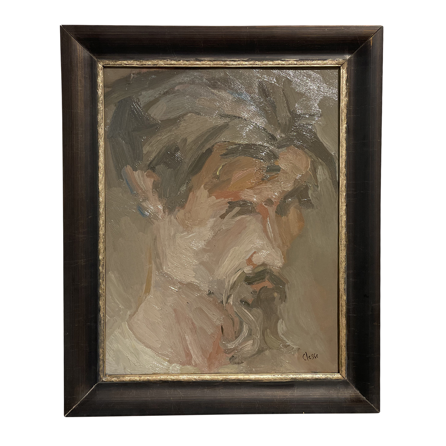 20th Century Light-Brown French Self-Portrait Oil Painting of Daniel Clesse