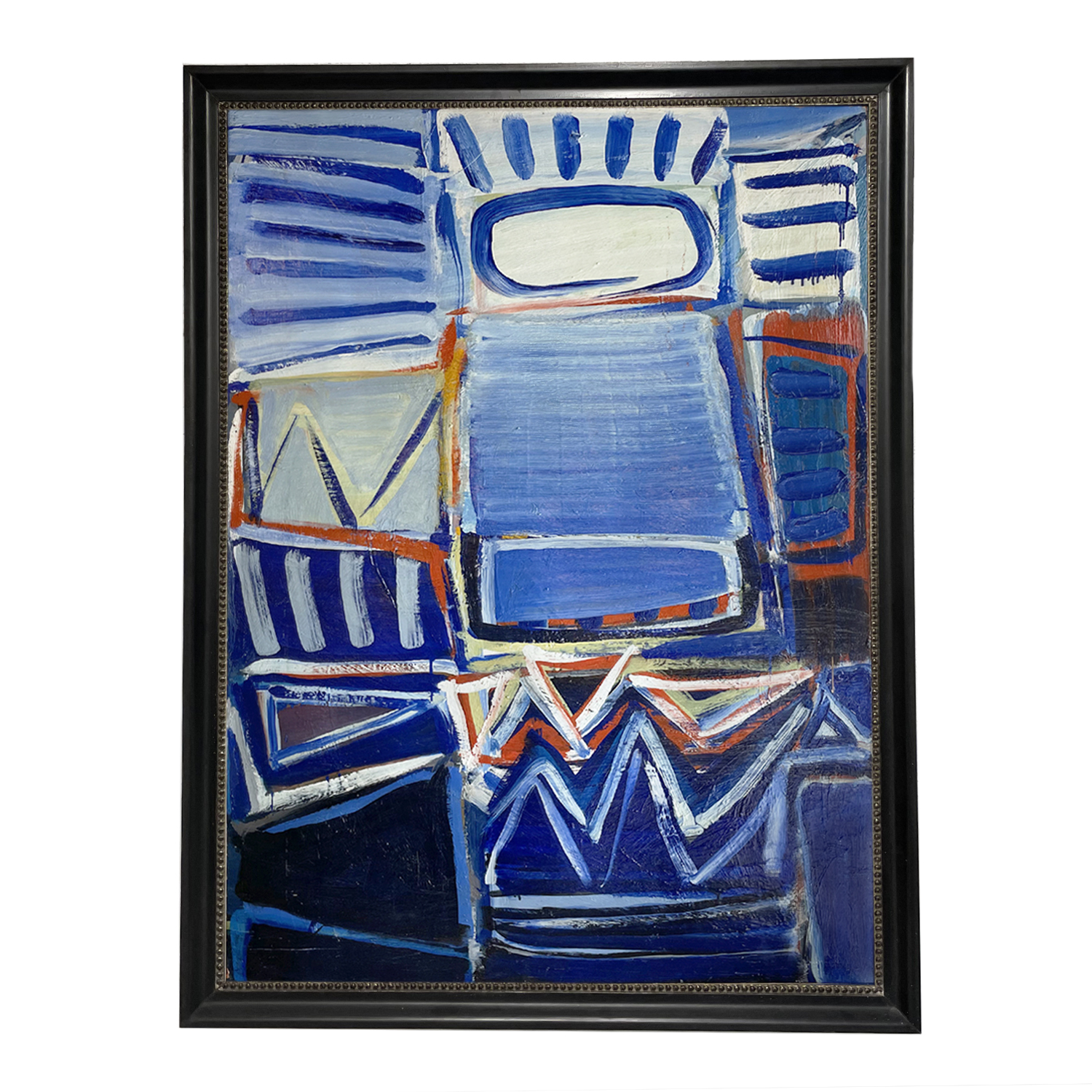 20th Century Black-Blue, Red French Abstract Interior Painting by Daniel Clesse