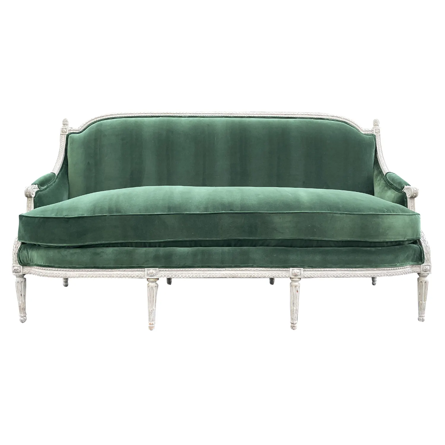 18th Century Green French Three Seater Beechwood, Velour Sofa by Sulpice Brizard